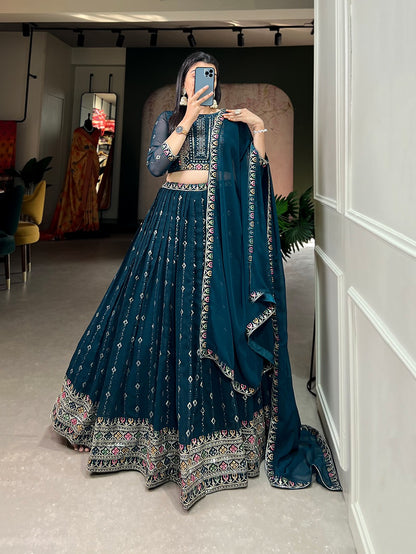 Engagement Wear Heavy Work Teal Blue Lehenga Choli