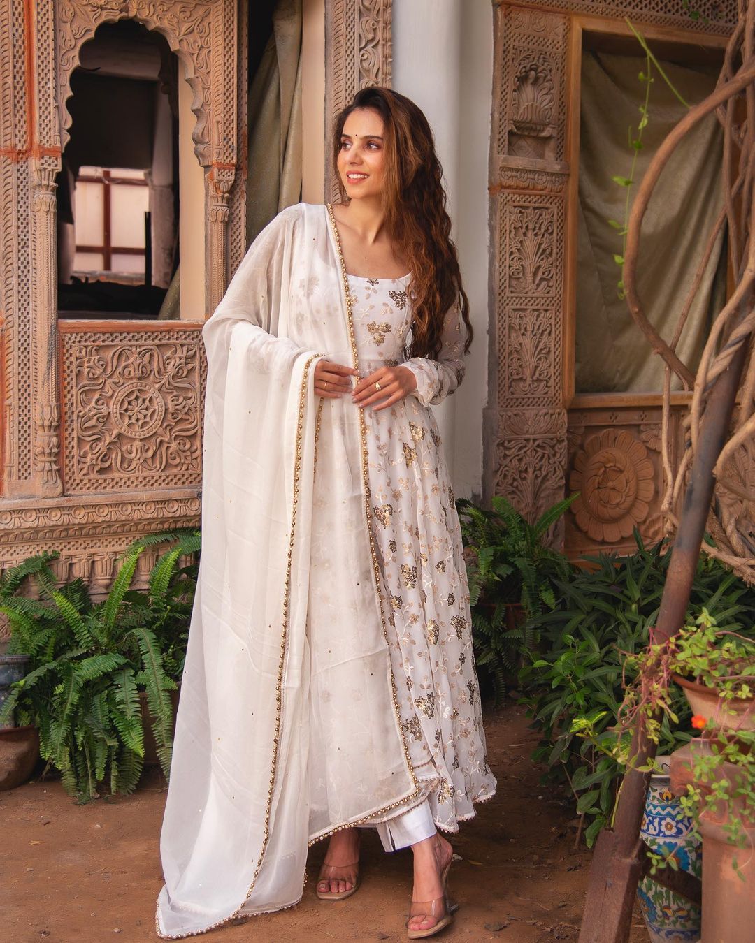 White Color Georgette With Sequence Work Party Wear Anarkali Gown