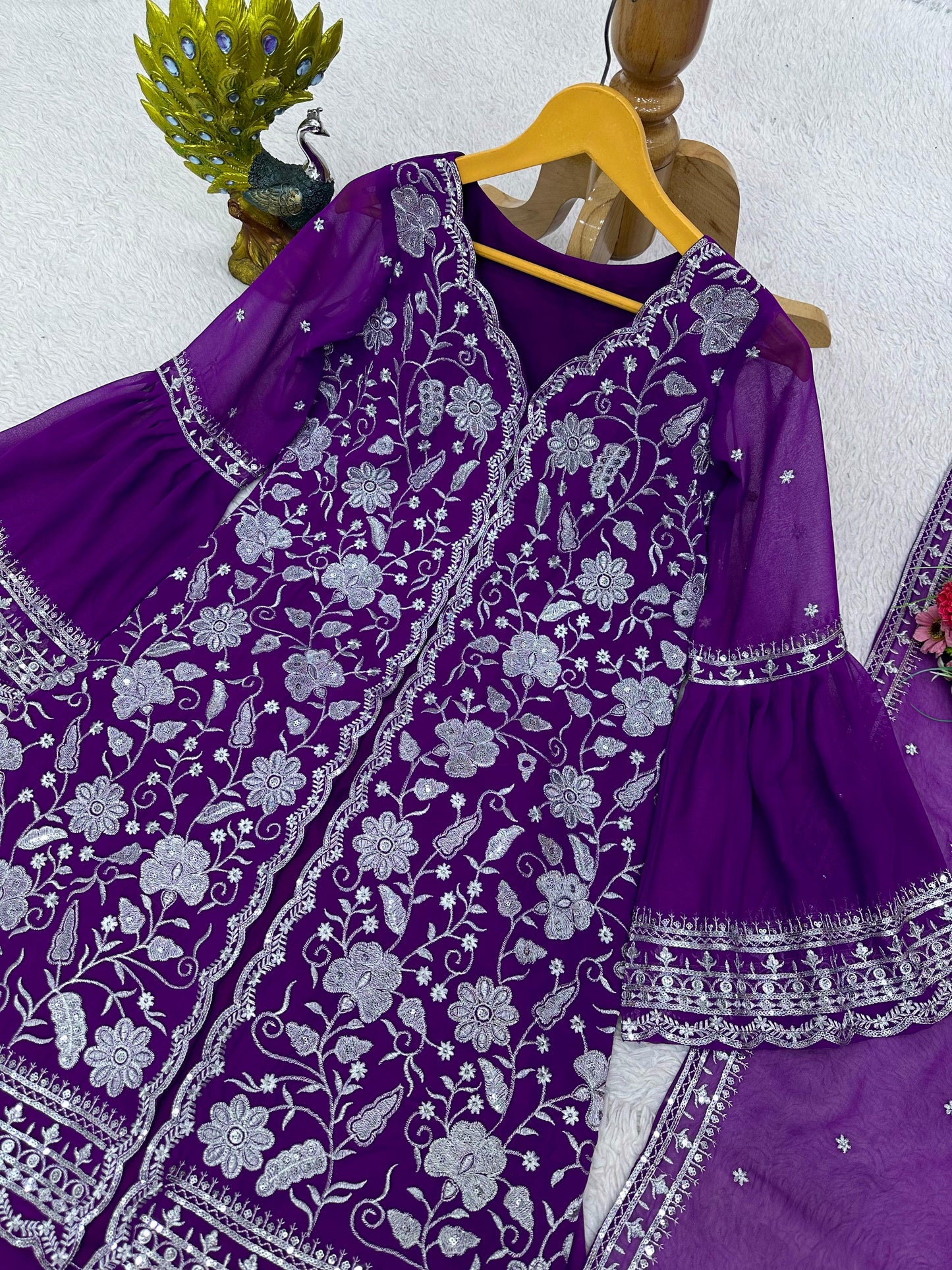 Purple Color With Heavy Embroidery Work Sharara Suit