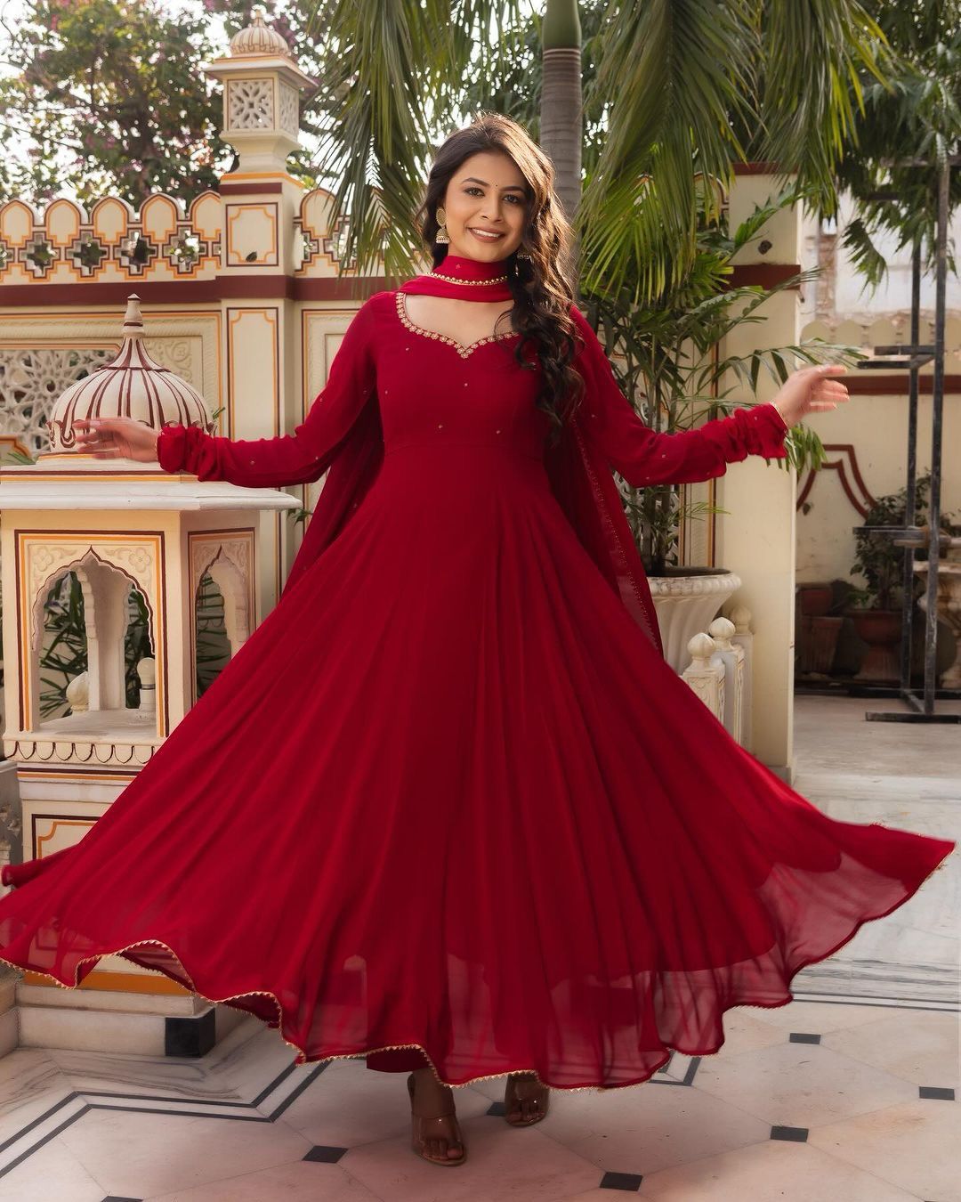 Beautiful Maroon Color Festive Wear Gown