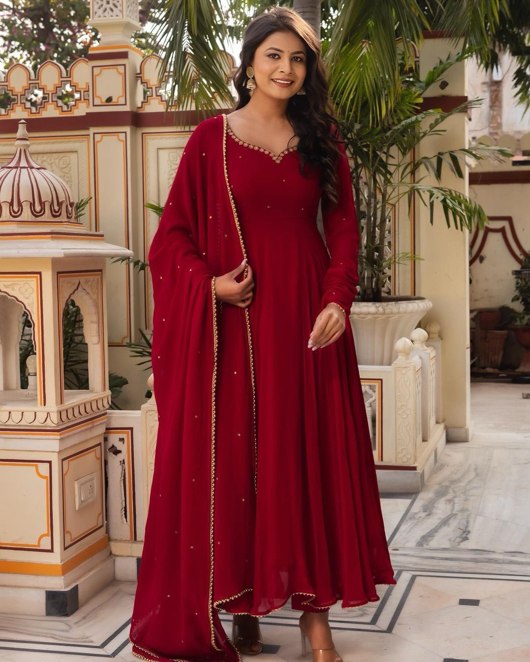 Beautiful Maroon Color Festive Wear Gown