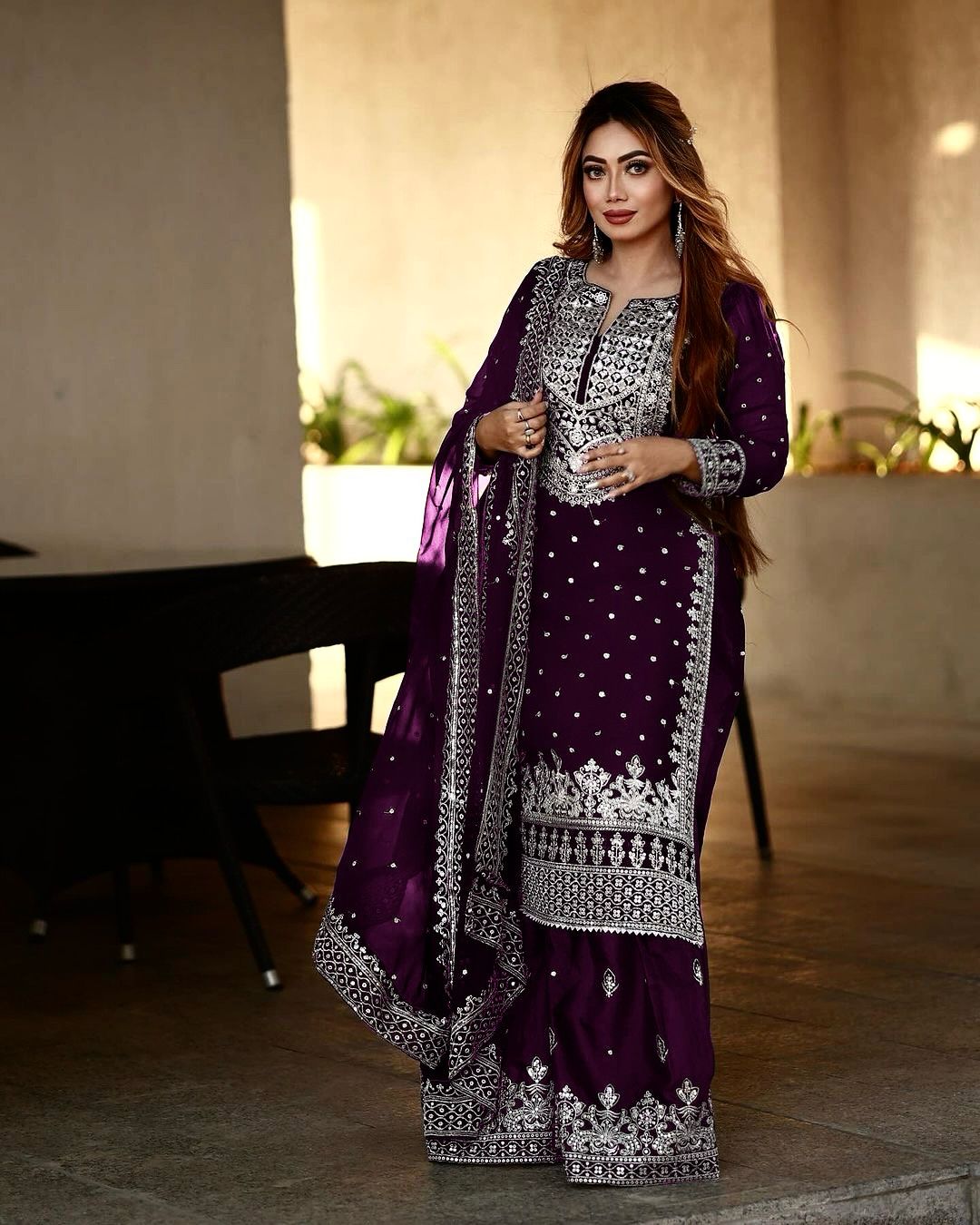 Captivating Work Purple Color Party Wear Sharara Suit