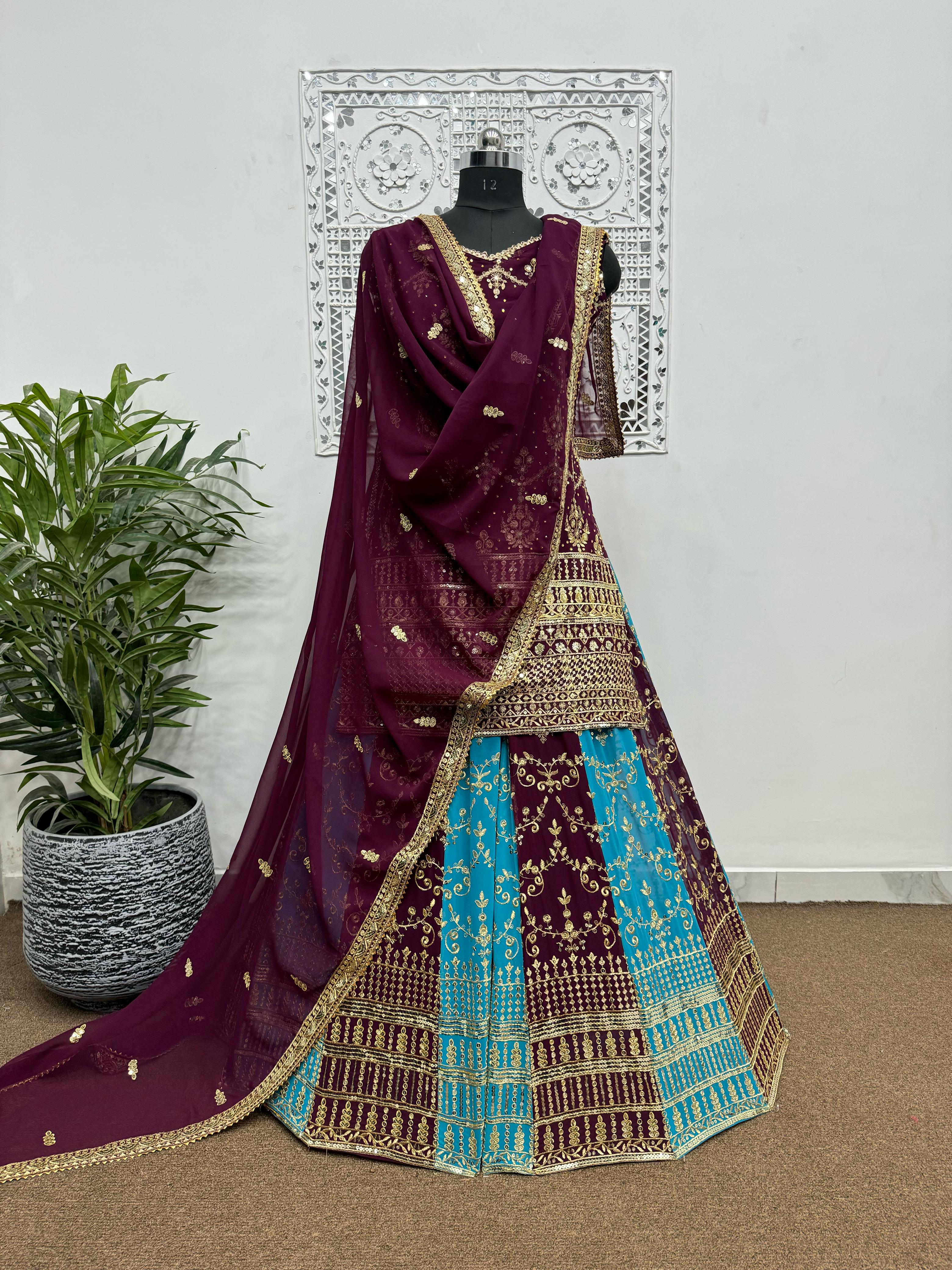 Festive Wear Wine Color Sequins Work Sharara Suit