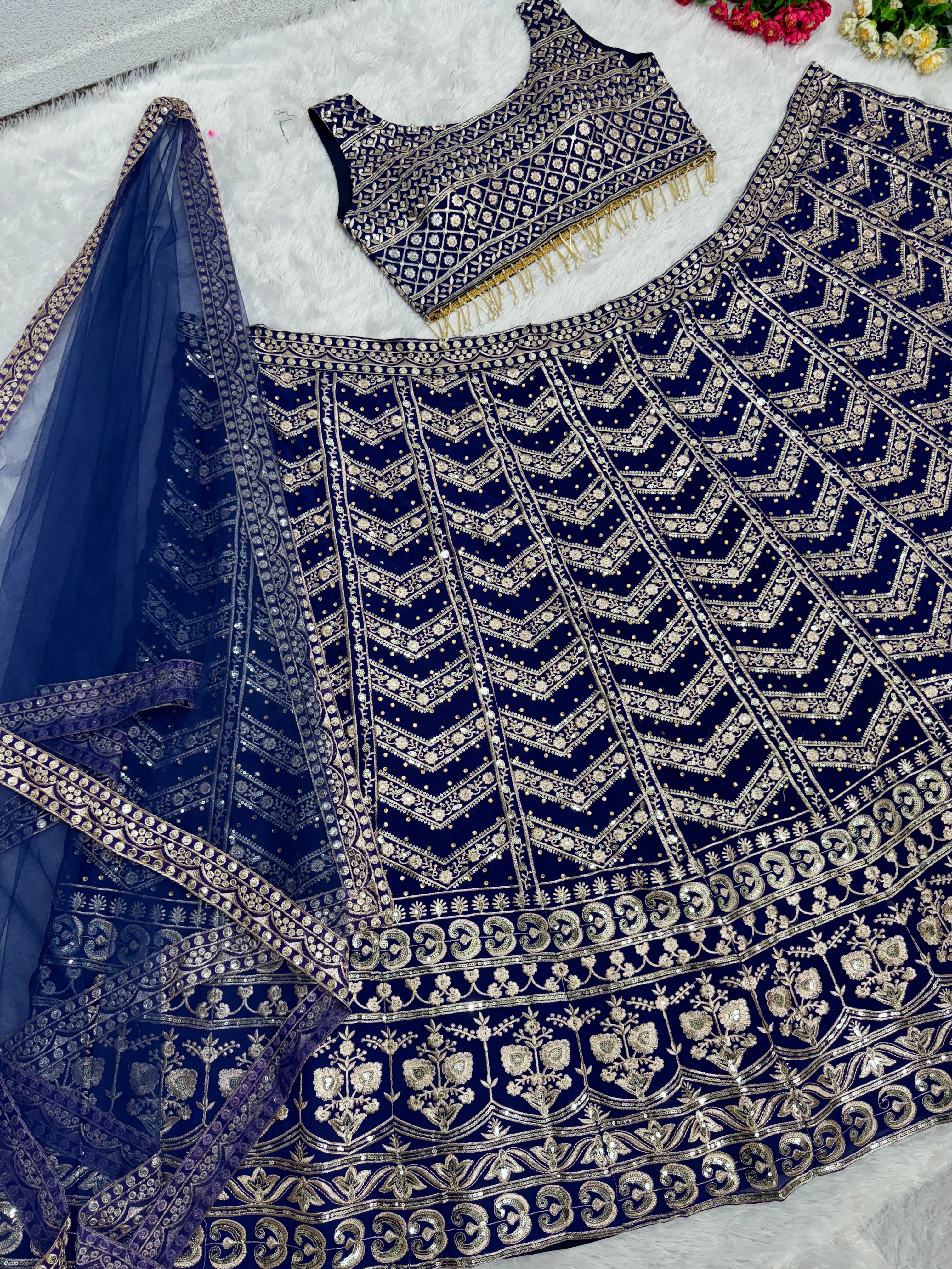 Decent Blue Color Embroidered Sequence Work Lehenga Choli