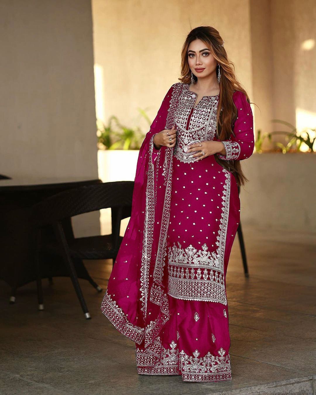 Captivating Work Pink Color Party Wear Sharara Suit