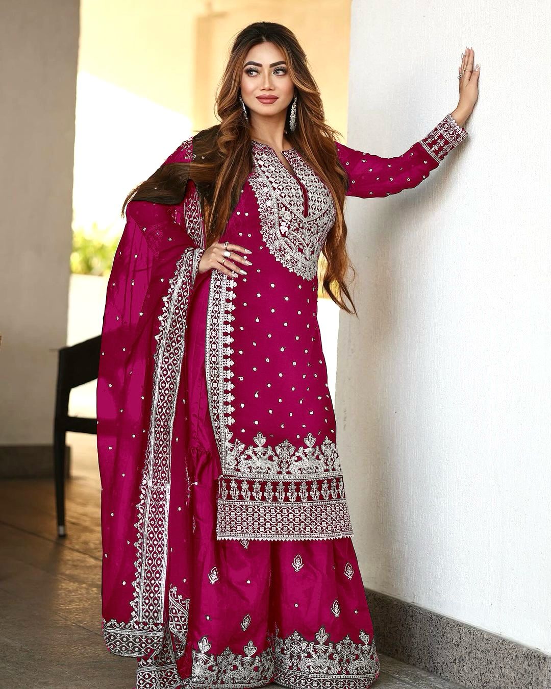 Captivating Work Pink Color Party Wear Sharara Suit