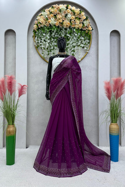 Festive Wear Purple Color Fancy Work Saree