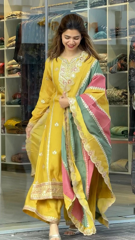 Trendy Sequence Work Yellow Color palazzo Suit With Beautiful Dupatta