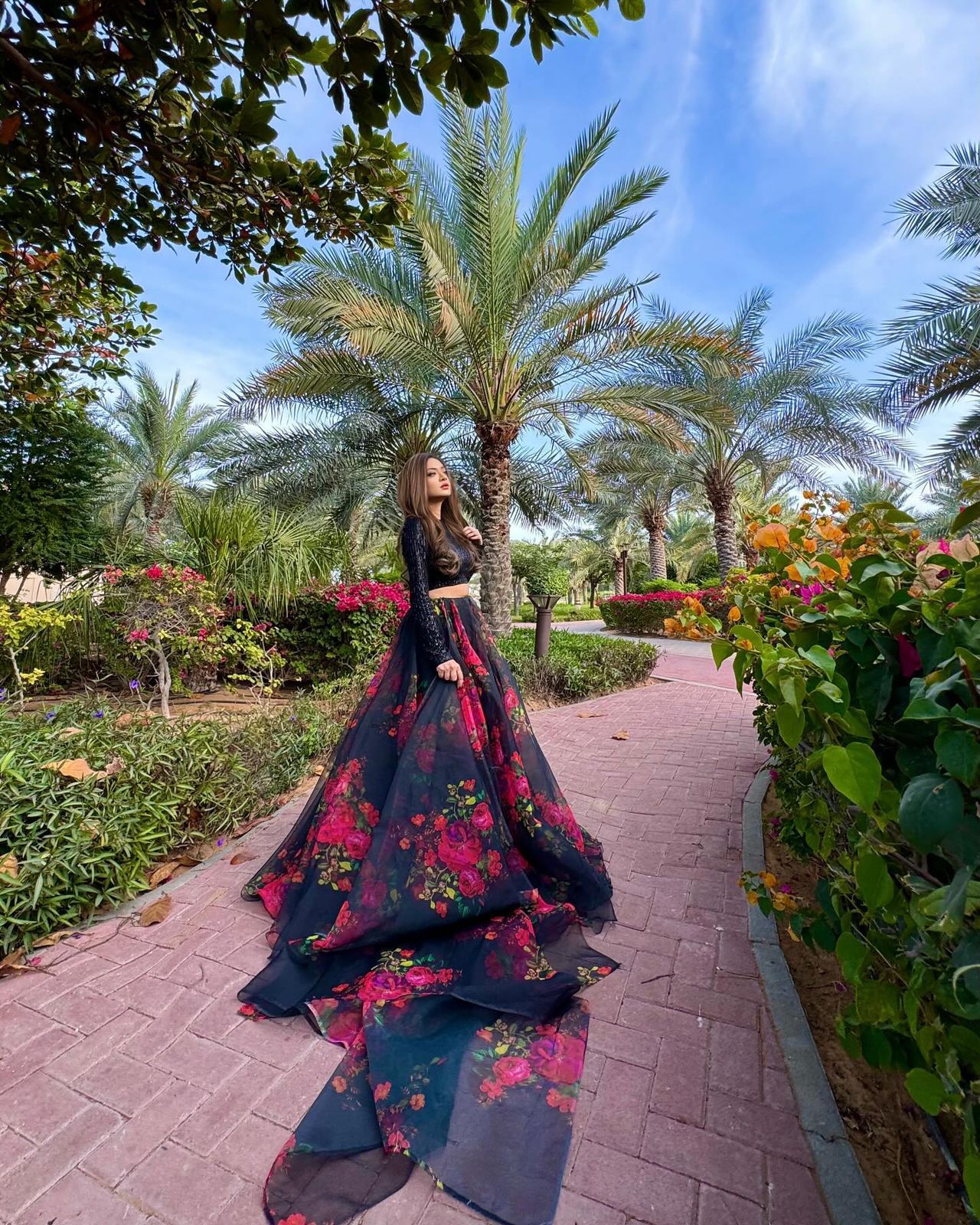 Organza Silk Black Floral Printed Lehenga With Sequence Work Blouse