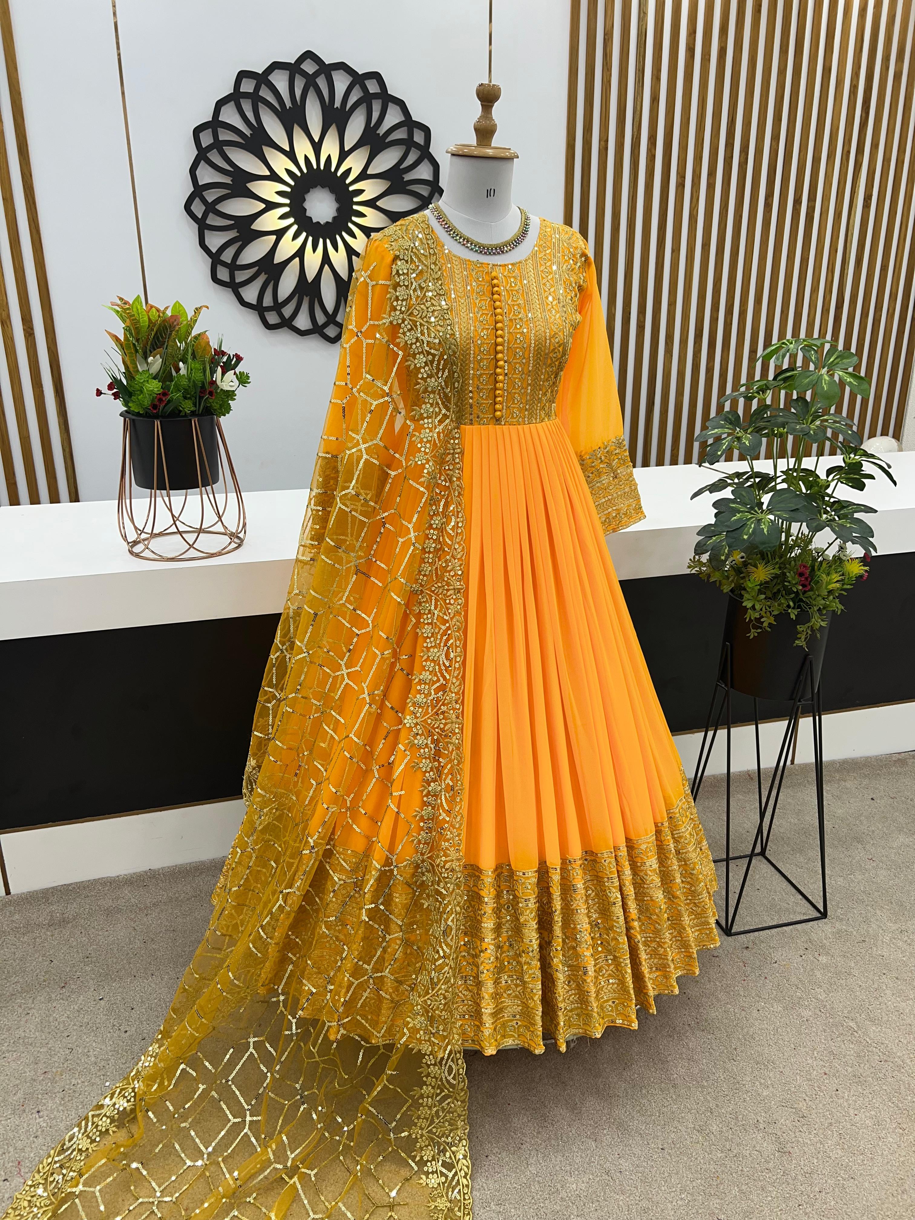 New Designer Haldi Ceremony Dress in Yellow Colour