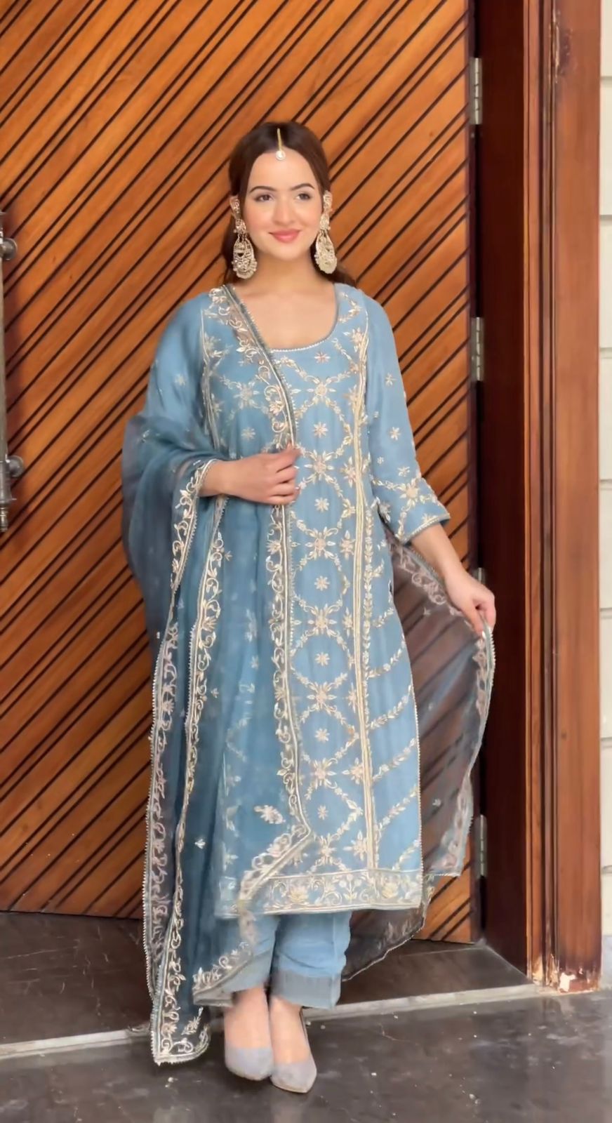 Punjabi style Sky Blue Shining Work Salwar Suit