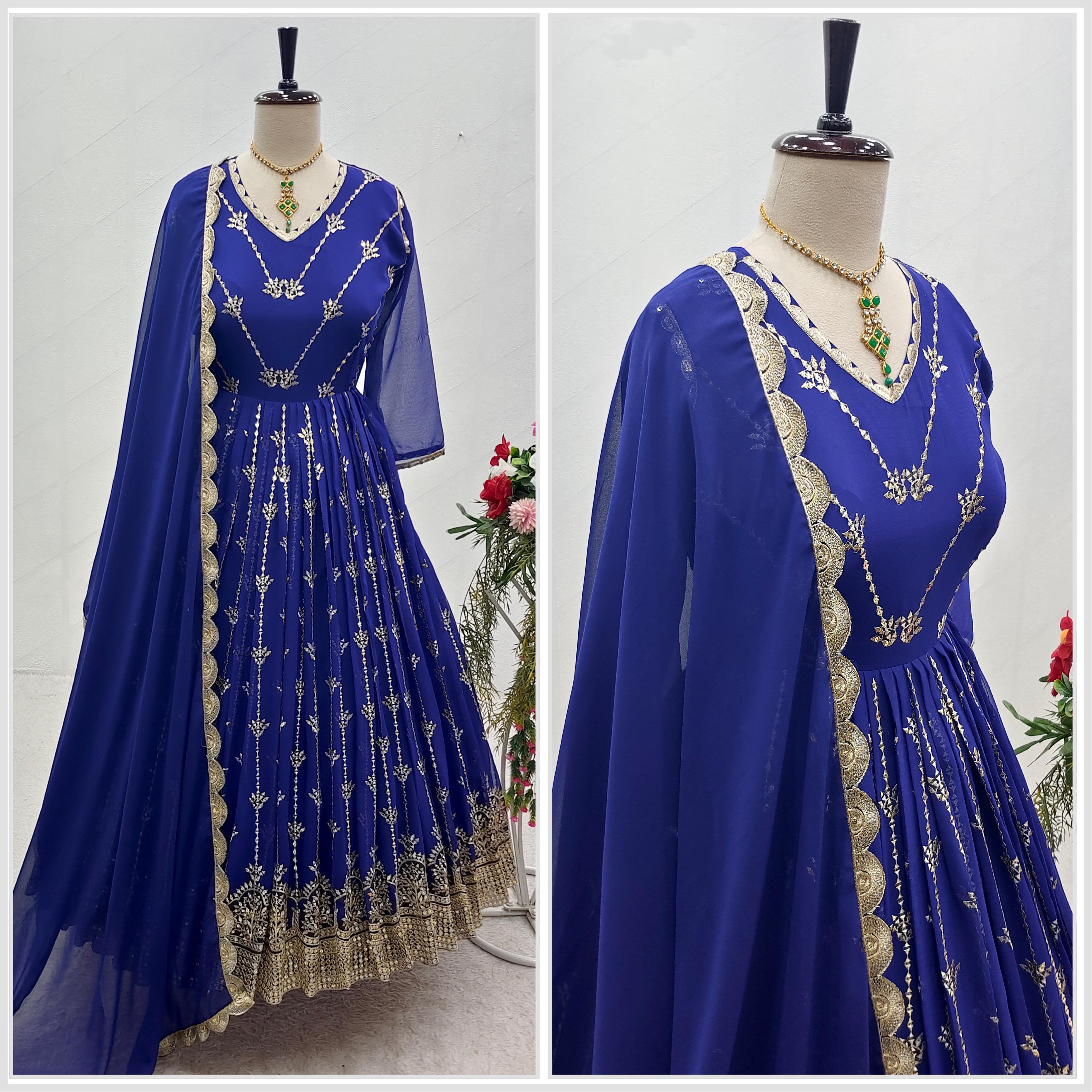 Blue Color Anarkali Gown With Heavy Embroidery Sequence Work