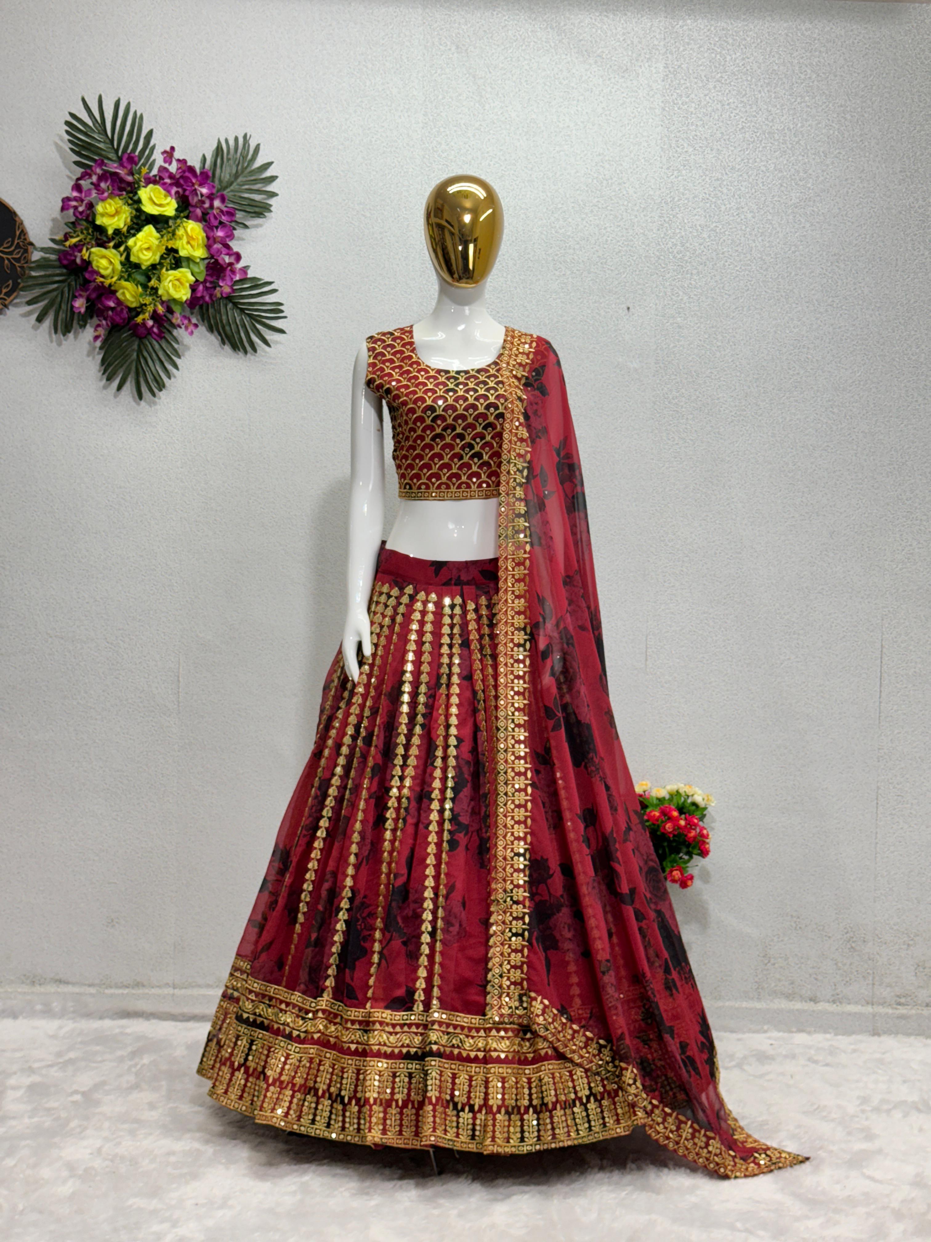 Marriage Special Golden Work Maroon Color Lehenga Choli