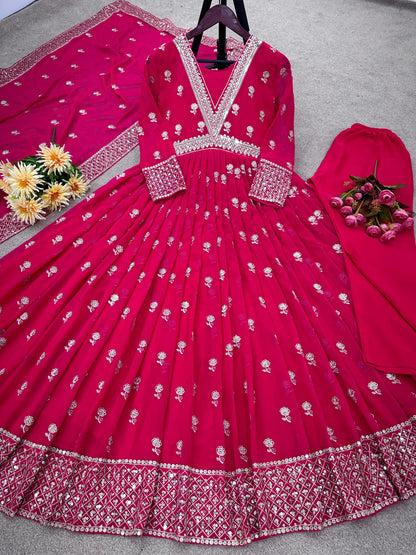 Celebrity Style Pink Color Long Anarkali Gown