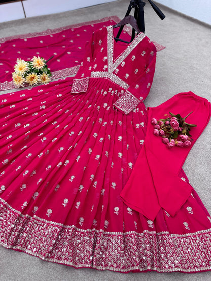 Celebrity Style Pink Color Long Anarkali Gown