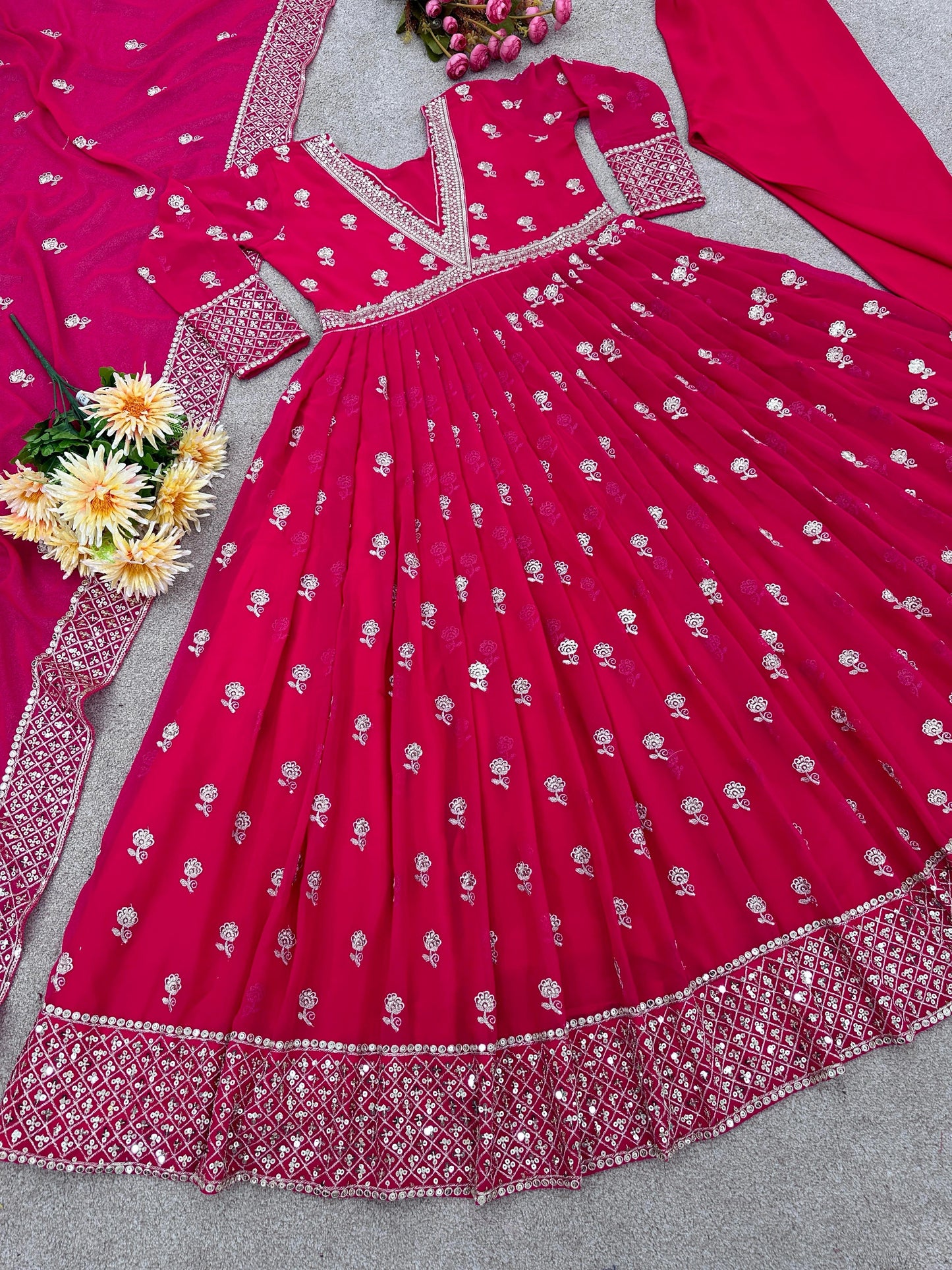 Celebrity Style Pink Color Long Anarkali Gown