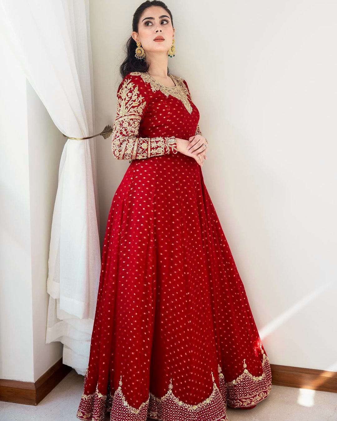 Wedding Maroon Color Embroidery  Work Gown