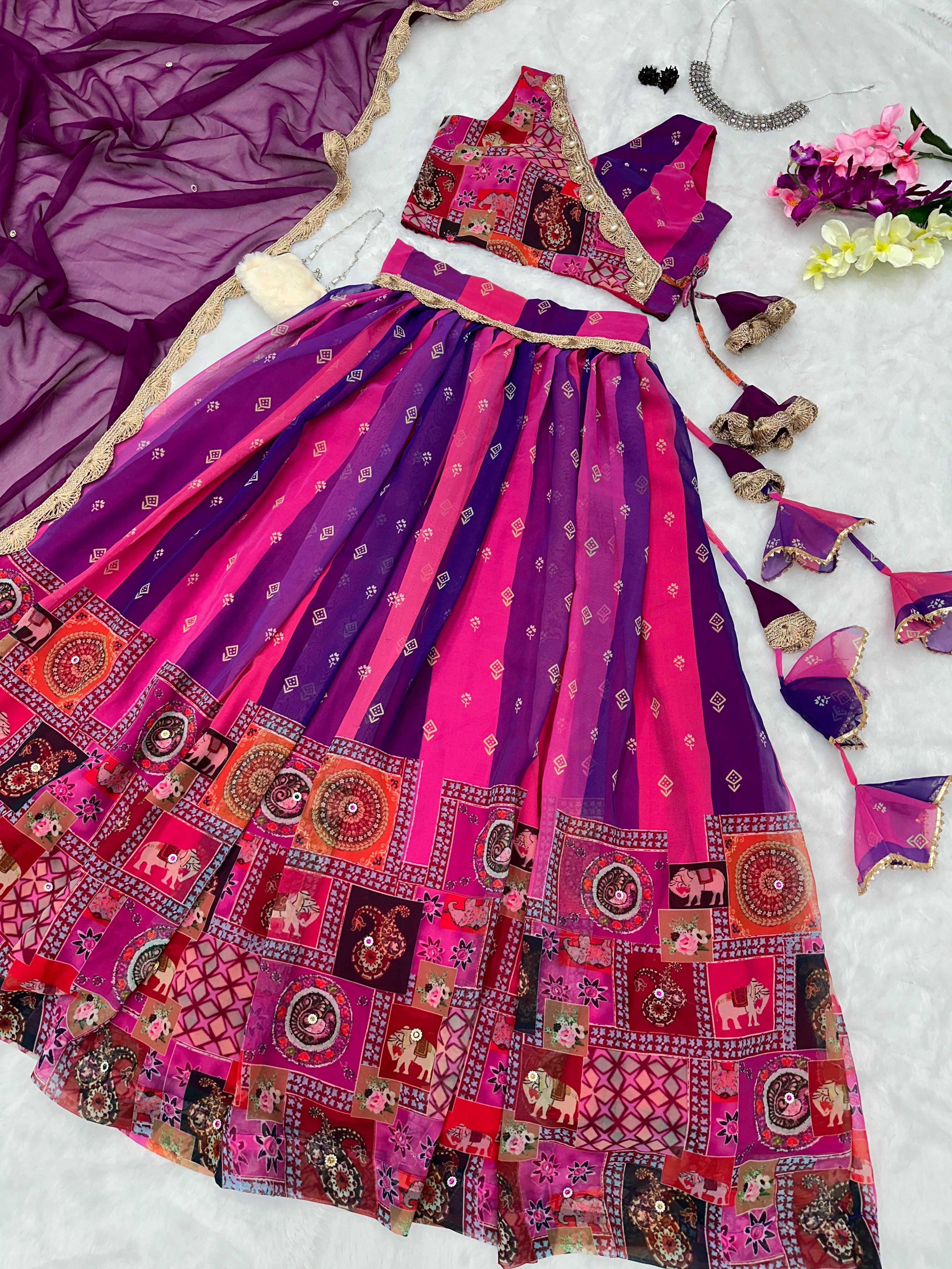 Multi Design Purple With Pink Color Lehenga Choli