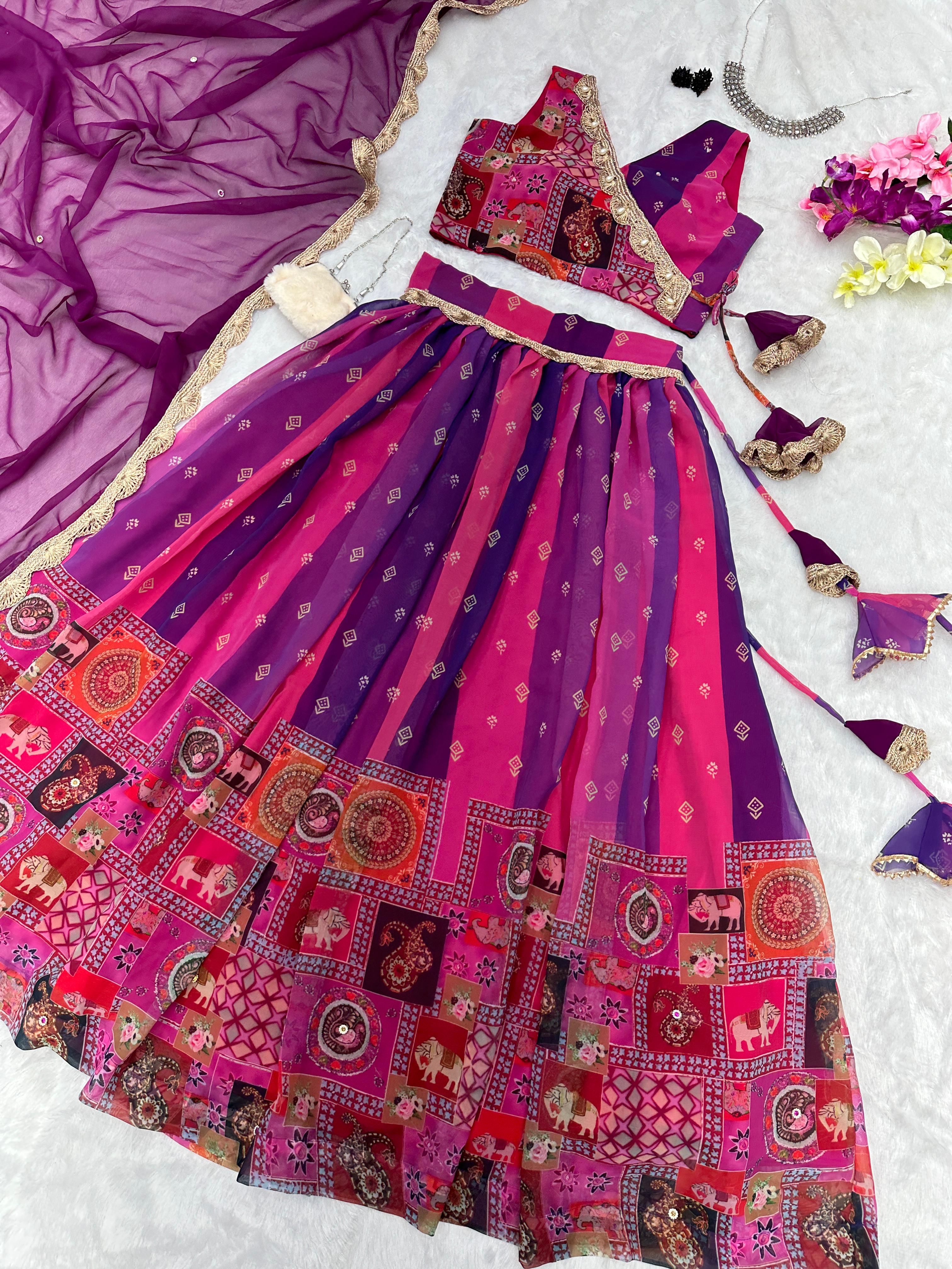 Multi Design Purple With Pink Color Lehenga Choli