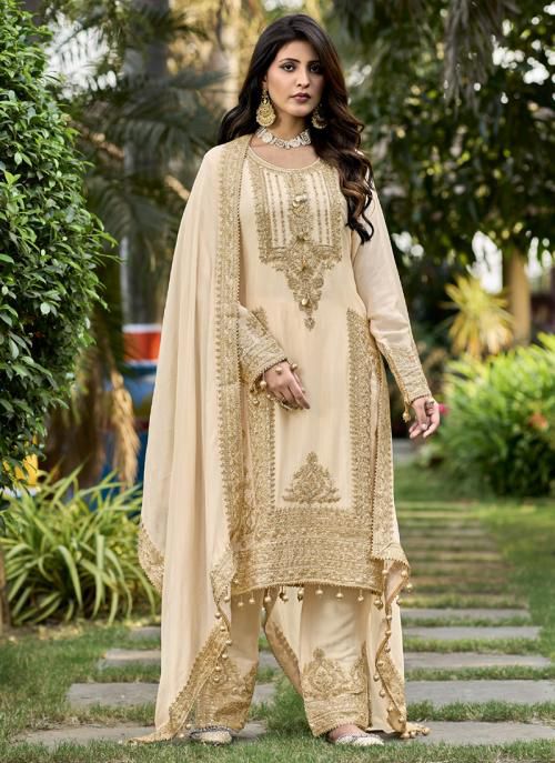 Festive Wear Off White Color Heavy Work Pakistani Suit