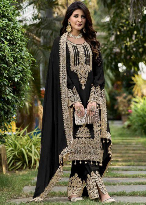 Festive Wear Black Color Heavy Work Pakistani Suit