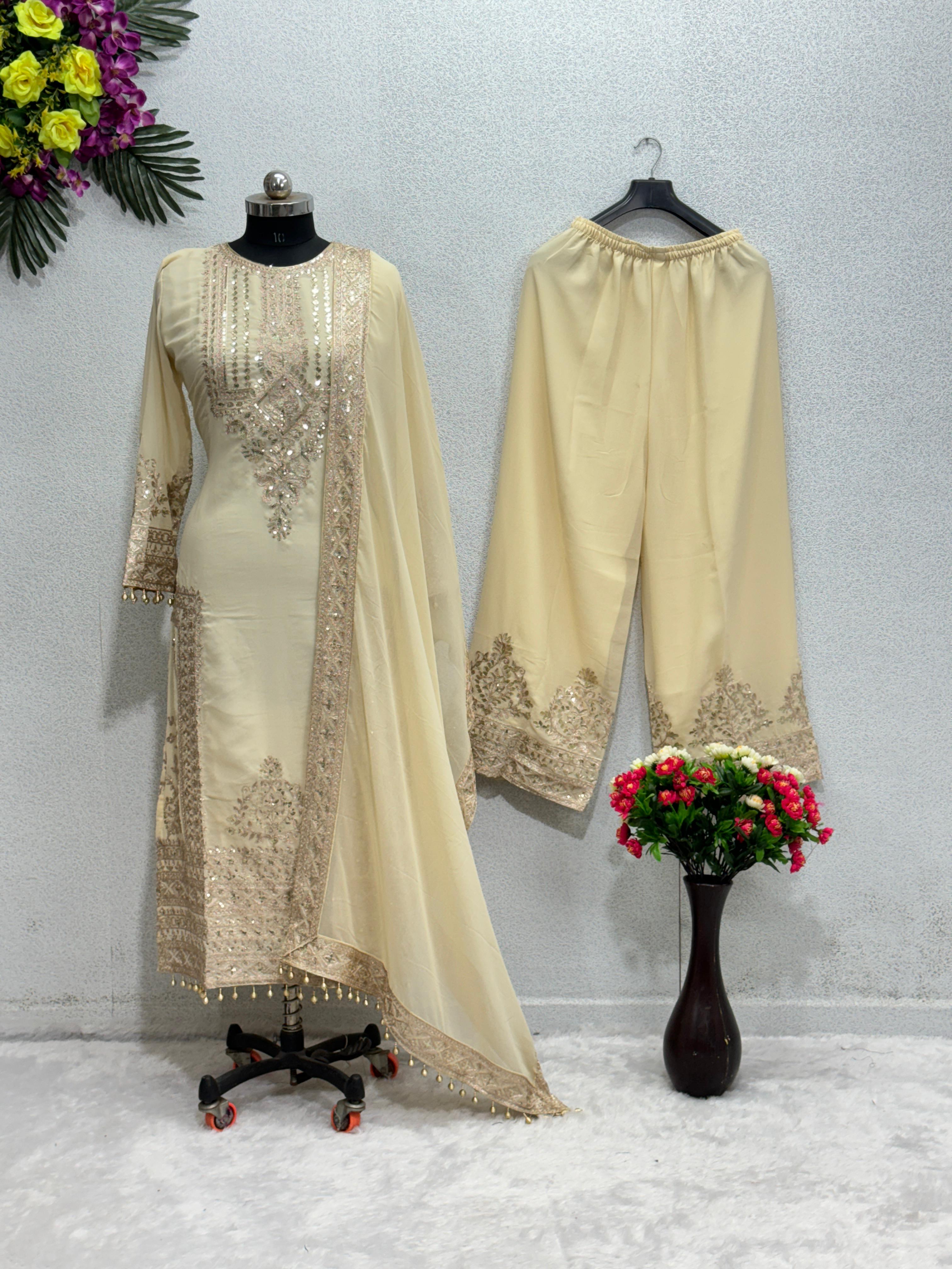 Festive Wear Off White Color Heavy Work Pakistani Suit