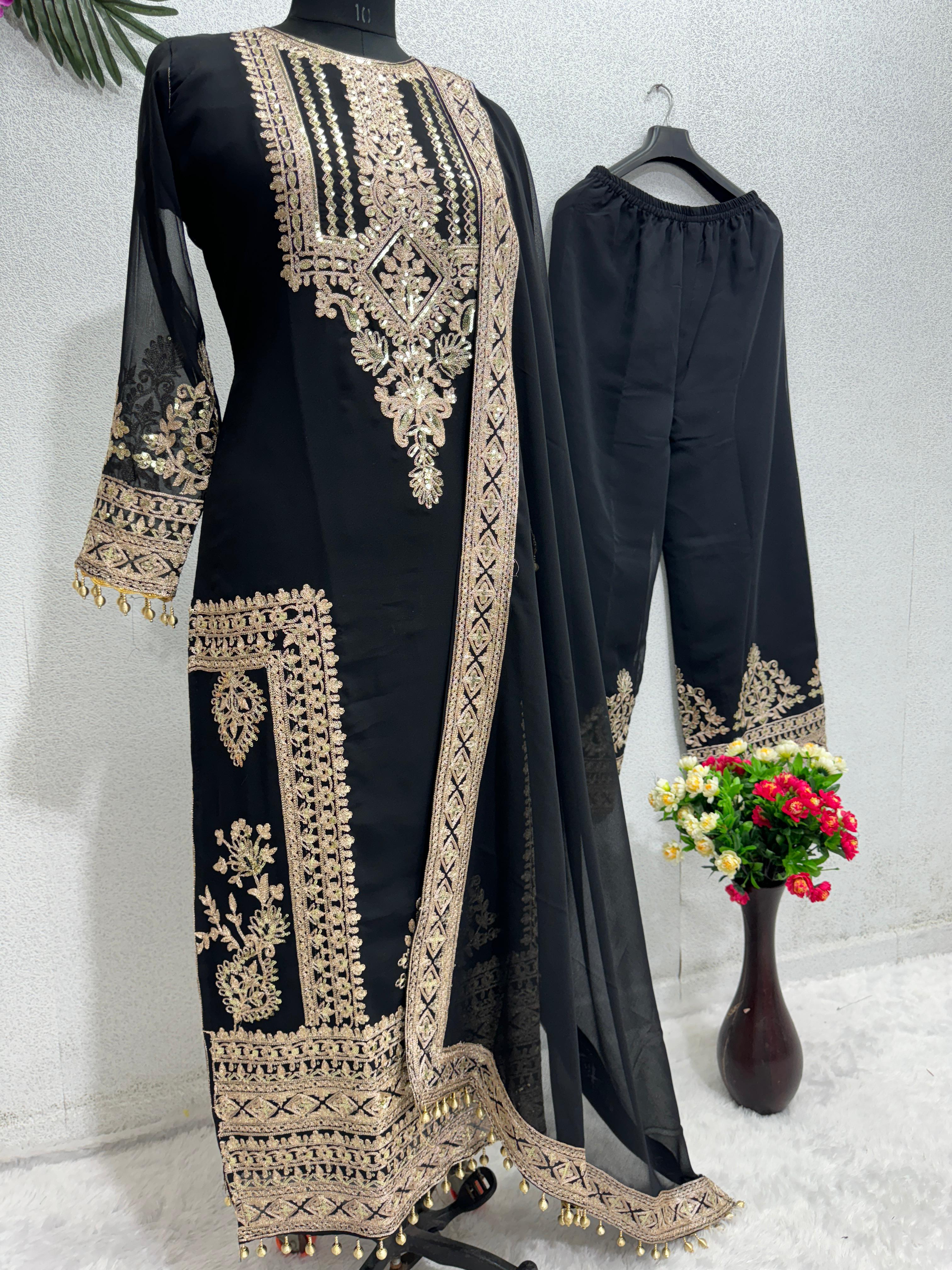 Festive Wear Black Color Heavy Work Pakistani Suit