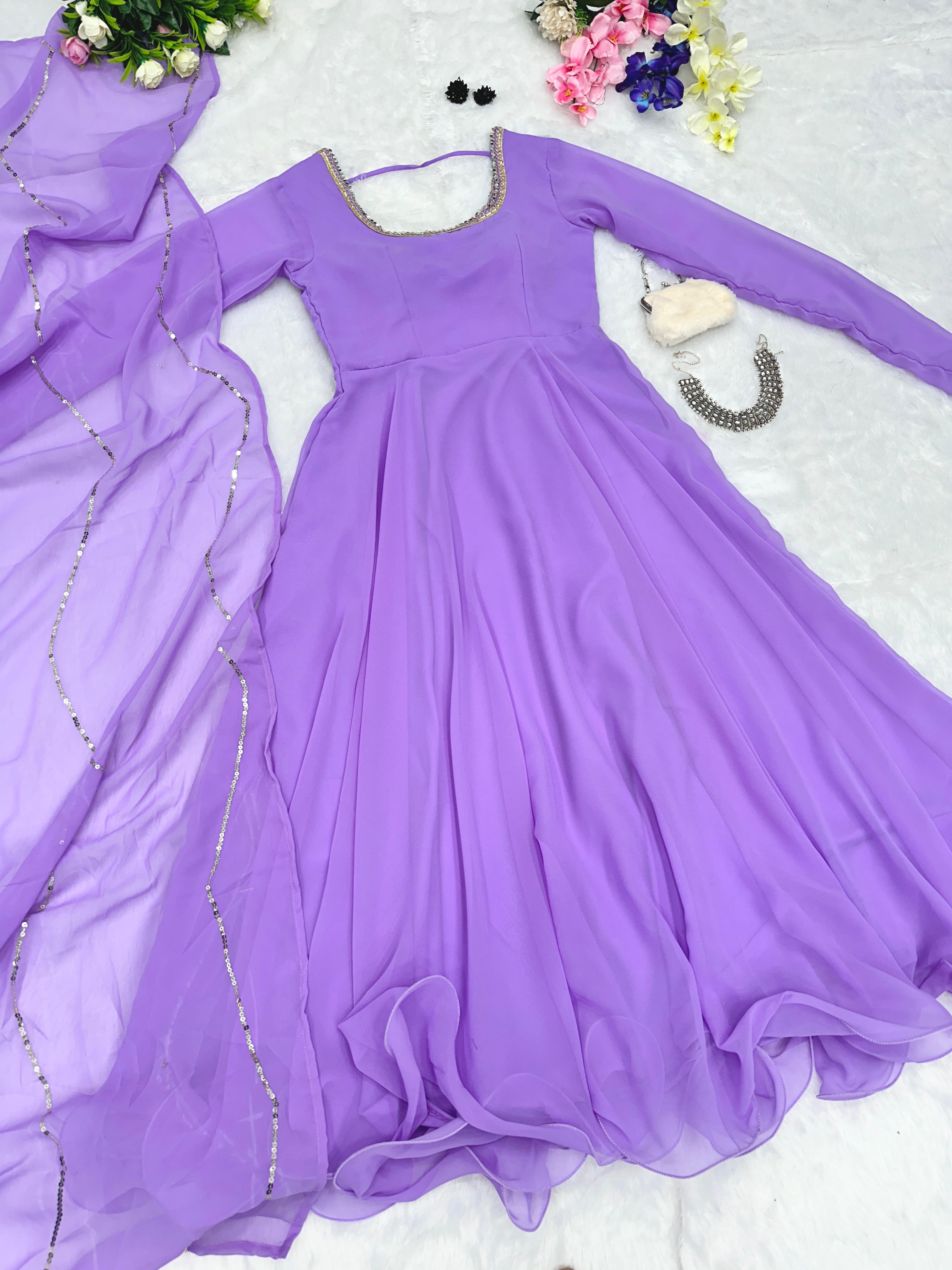 Stylish Lavender Color Lace Border Anarkali Gown