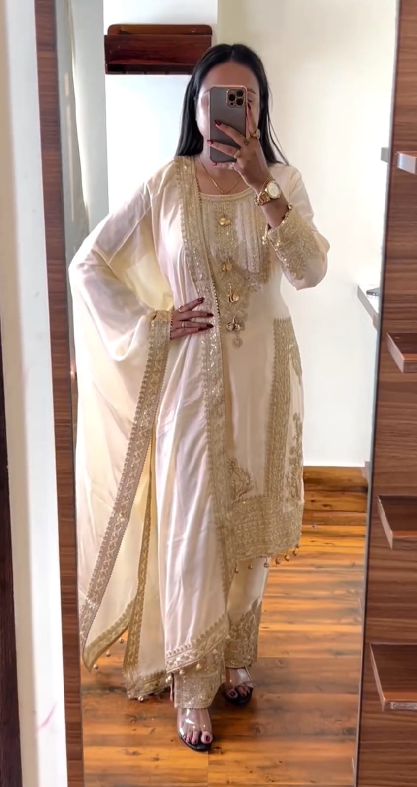 Decent Embroidery Sequence Coding Work White Salwar Suit