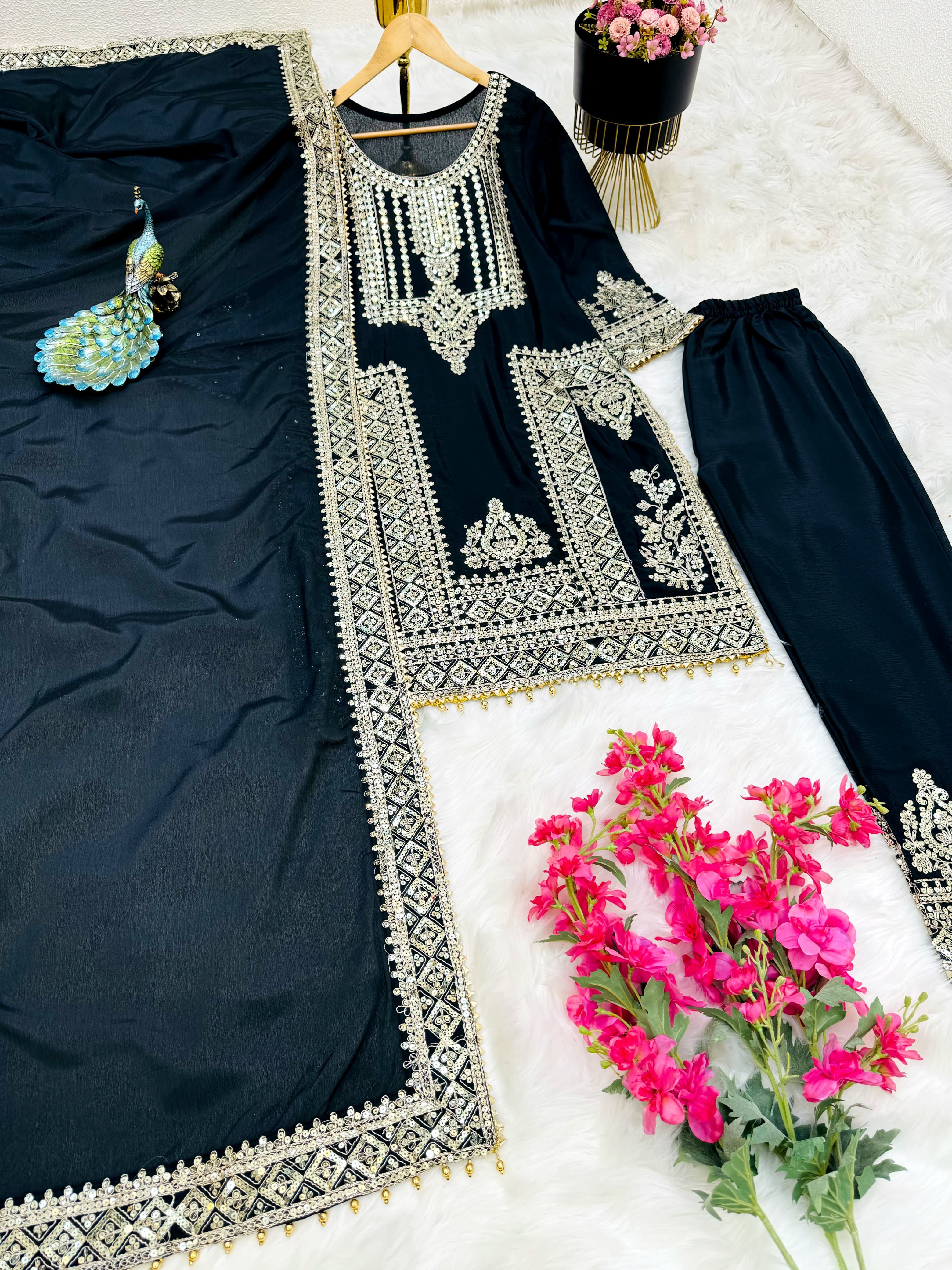 Decent Embroidery Sequence Coding Work Black Salwar Suit