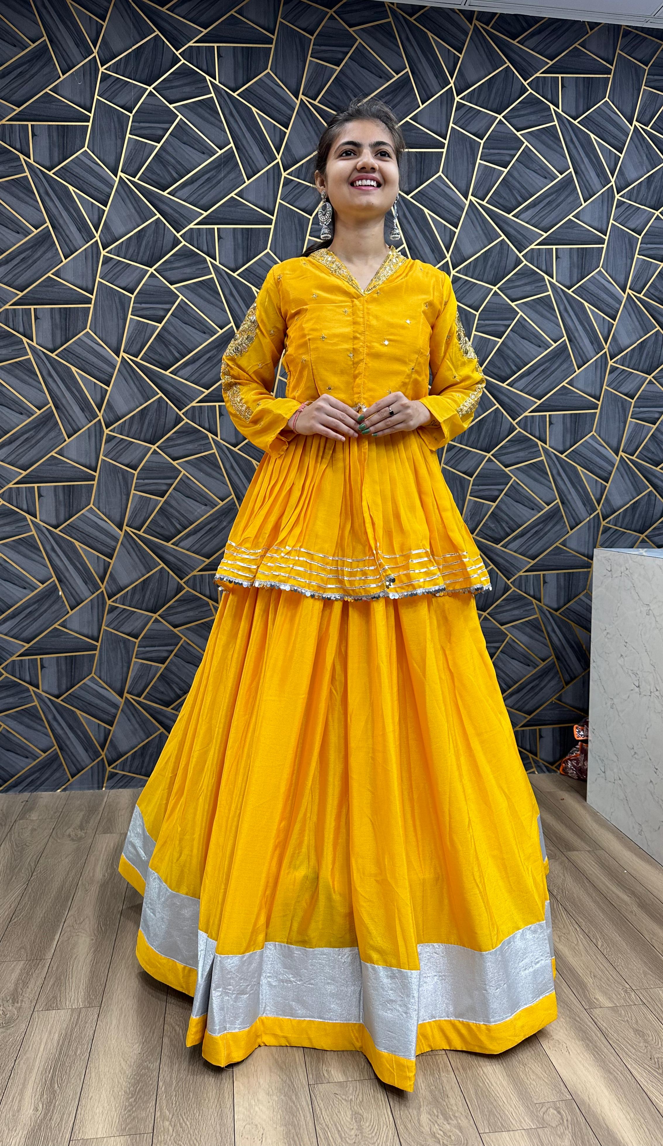 Function Wear Heavy Thread Work Yellow  Top With Lehenga