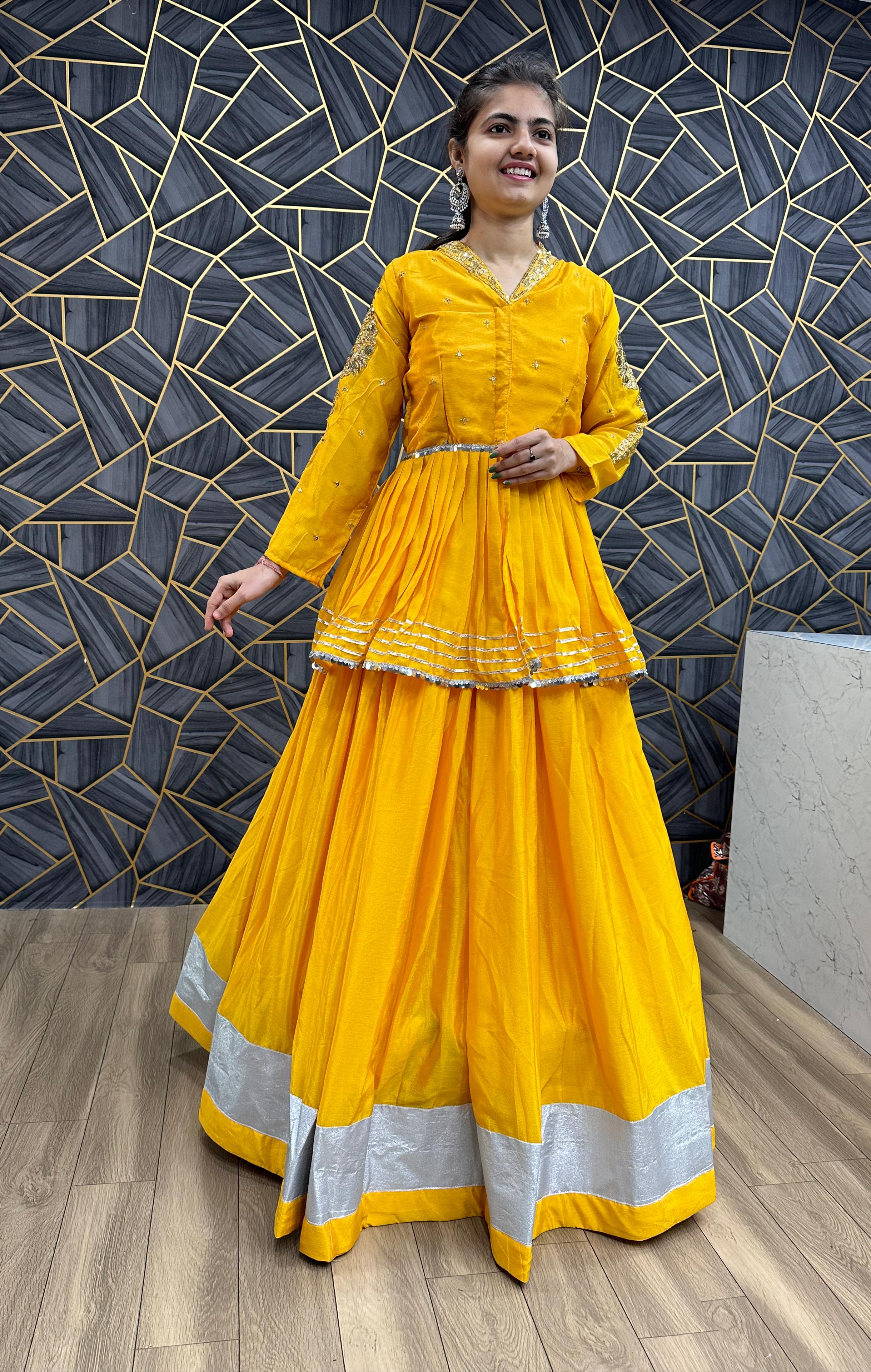 Function Wear Heavy Thread Work Yellow  Top With Lehenga