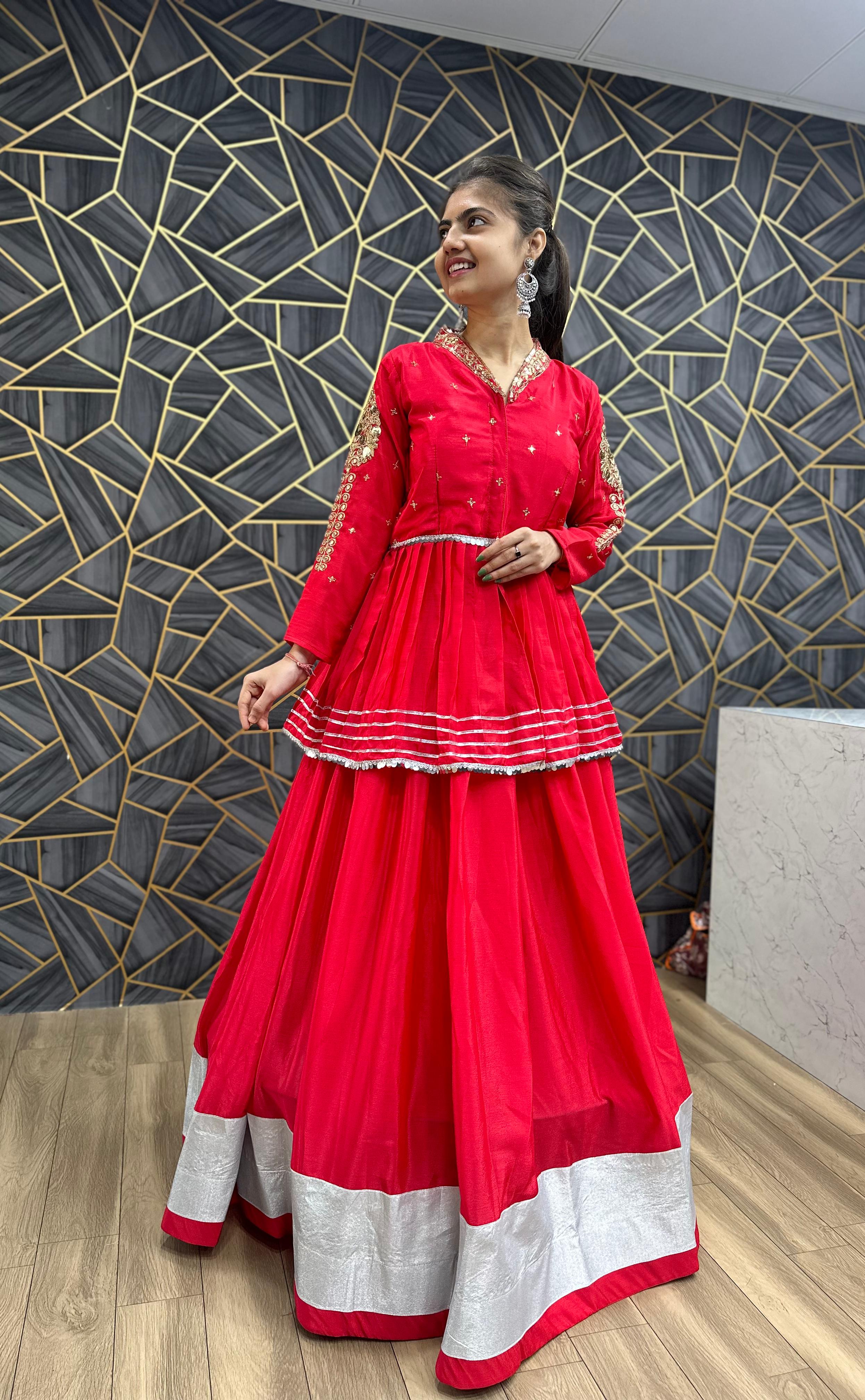 Function Wear Heavy Thread Work Red Top With Lehenga