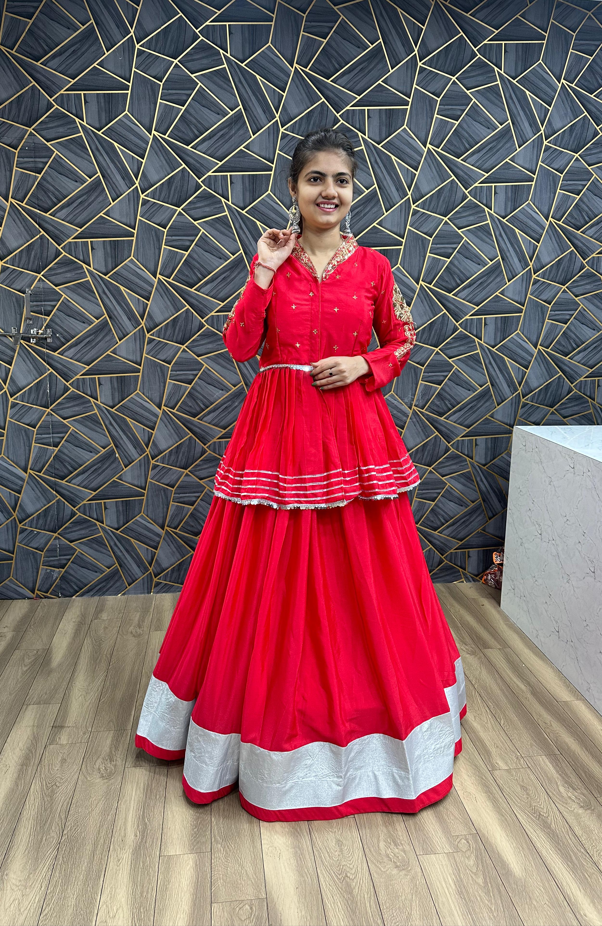 Function Wear Heavy Thread Work Red Top With Lehenga