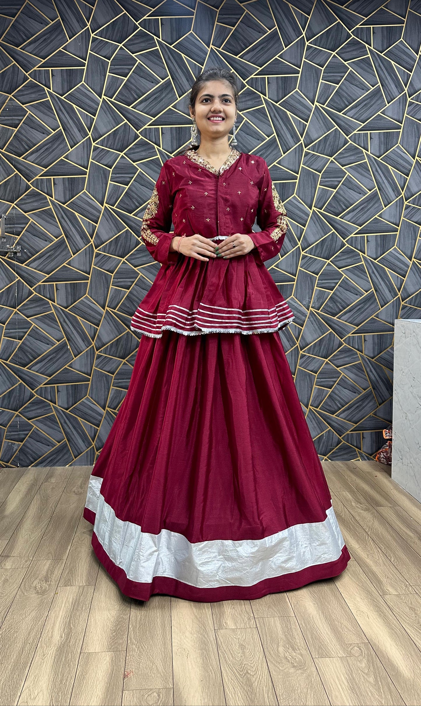 Function Wear Heavy Thread Work Wine Top With Lehenga