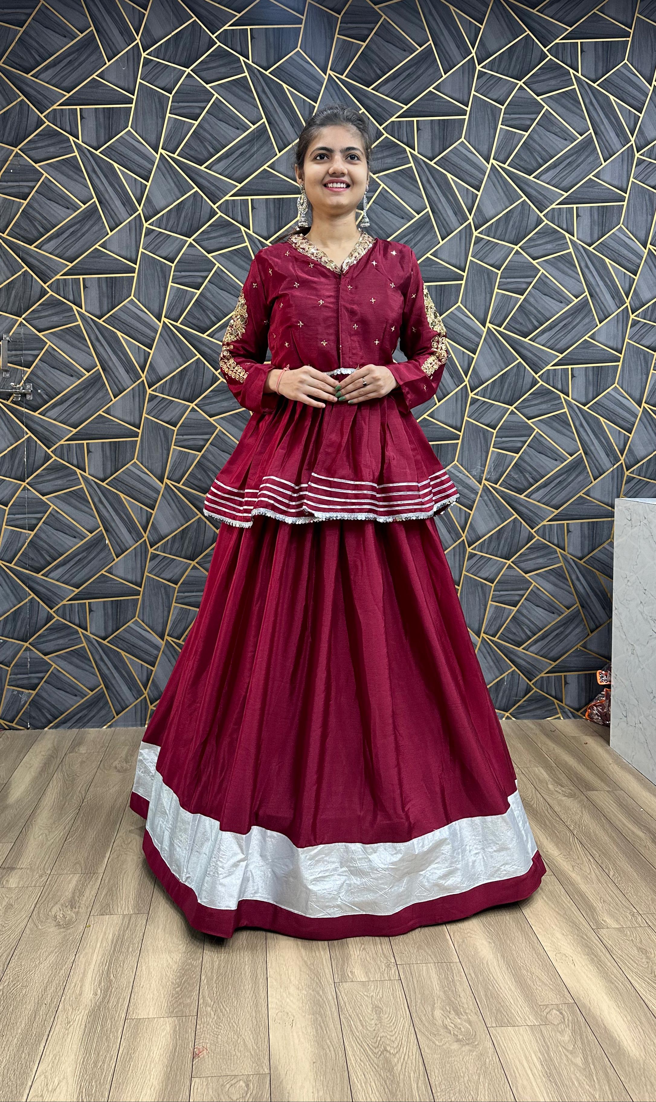 Function Wear Heavy Thread Work Wine Top With Lehenga