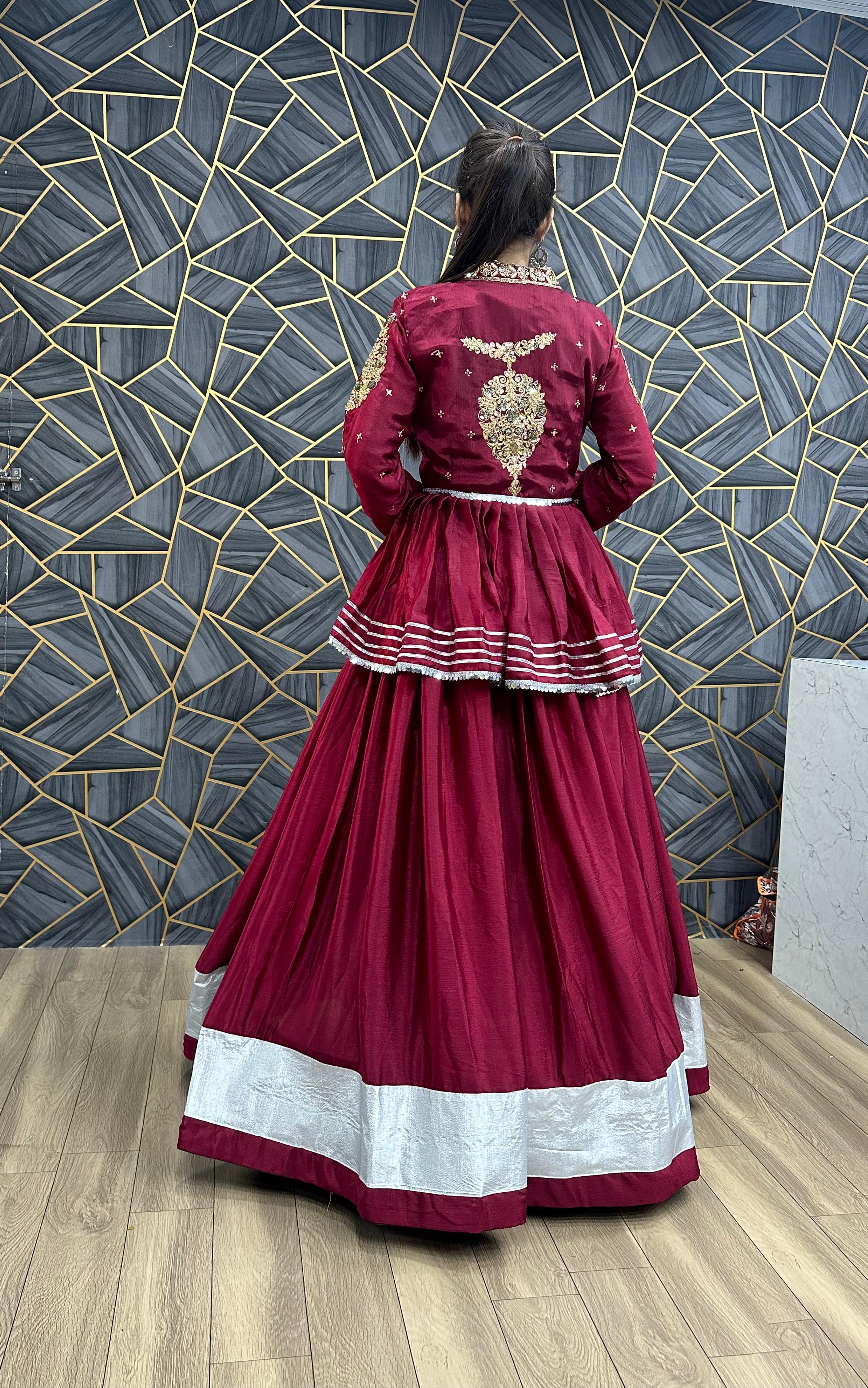 Function Wear Heavy Thread Work Wine Top With Lehenga