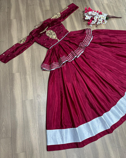 Function Wear Heavy Thread Work Wine Top With Lehenga