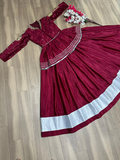 Function Wear Heavy Thread Work Wine Top With Lehenga