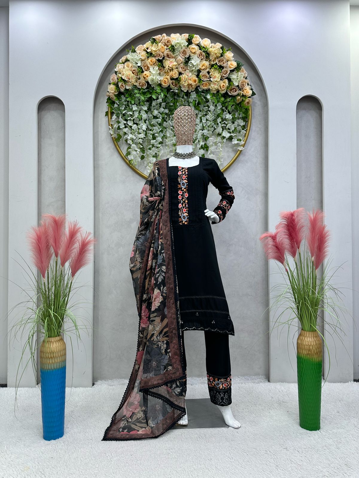 Trendy Thread Lace Border Work Black Color Salwar Suit