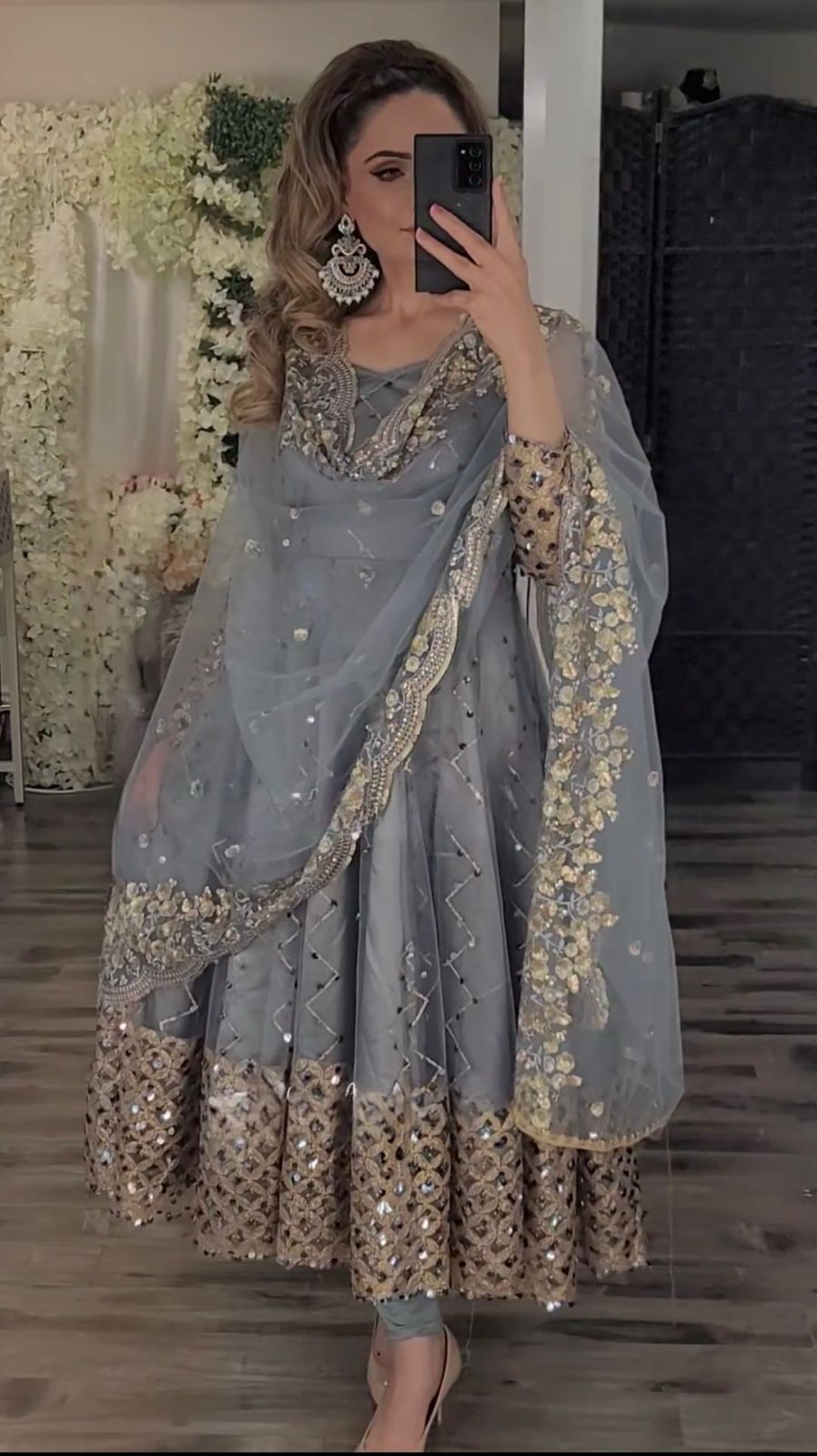 Sequences Embroidery Work Gray Color Anarkali Suit