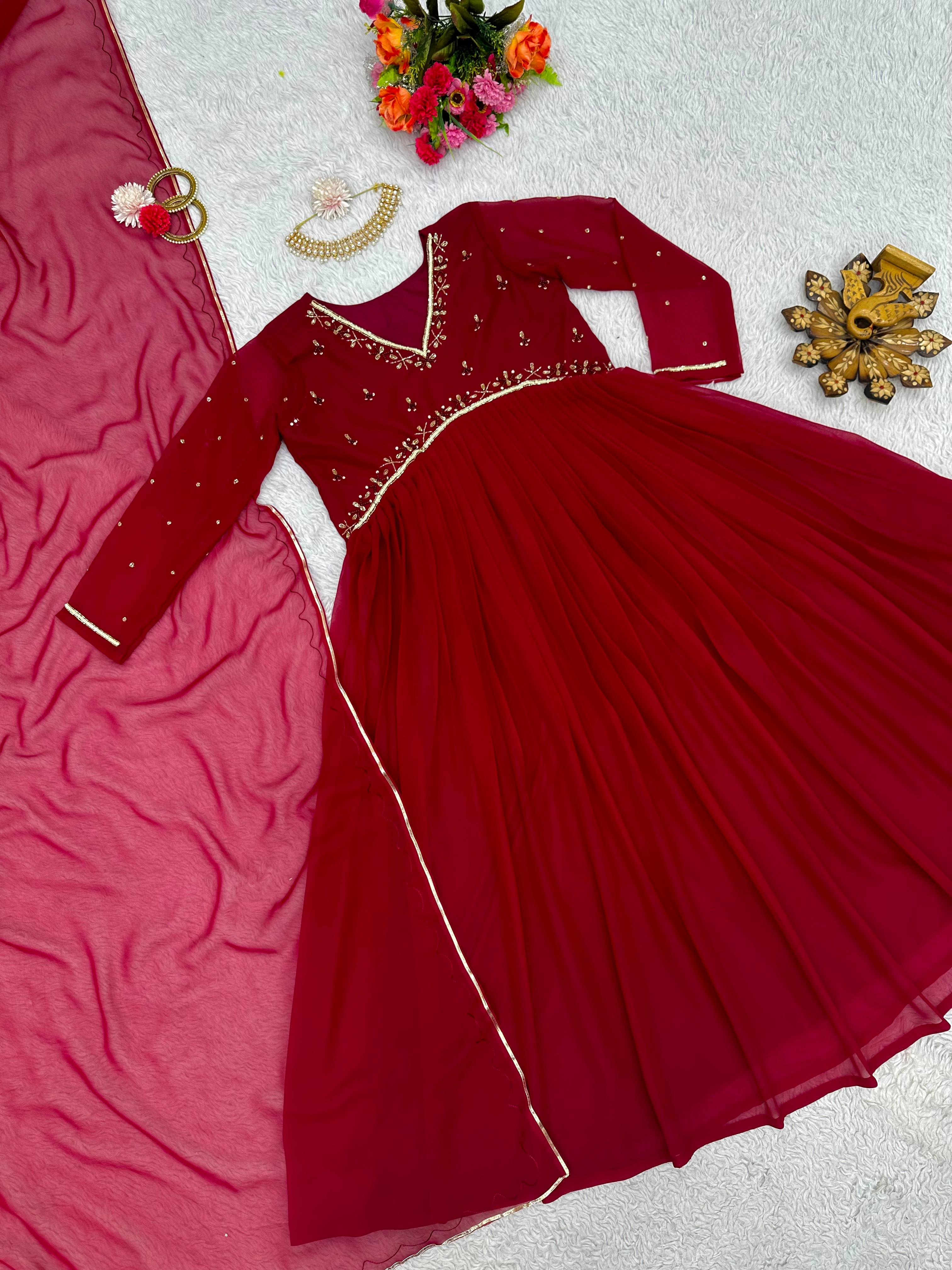 Occasion Wear Hand Work Maroon Color Anarkali Gown