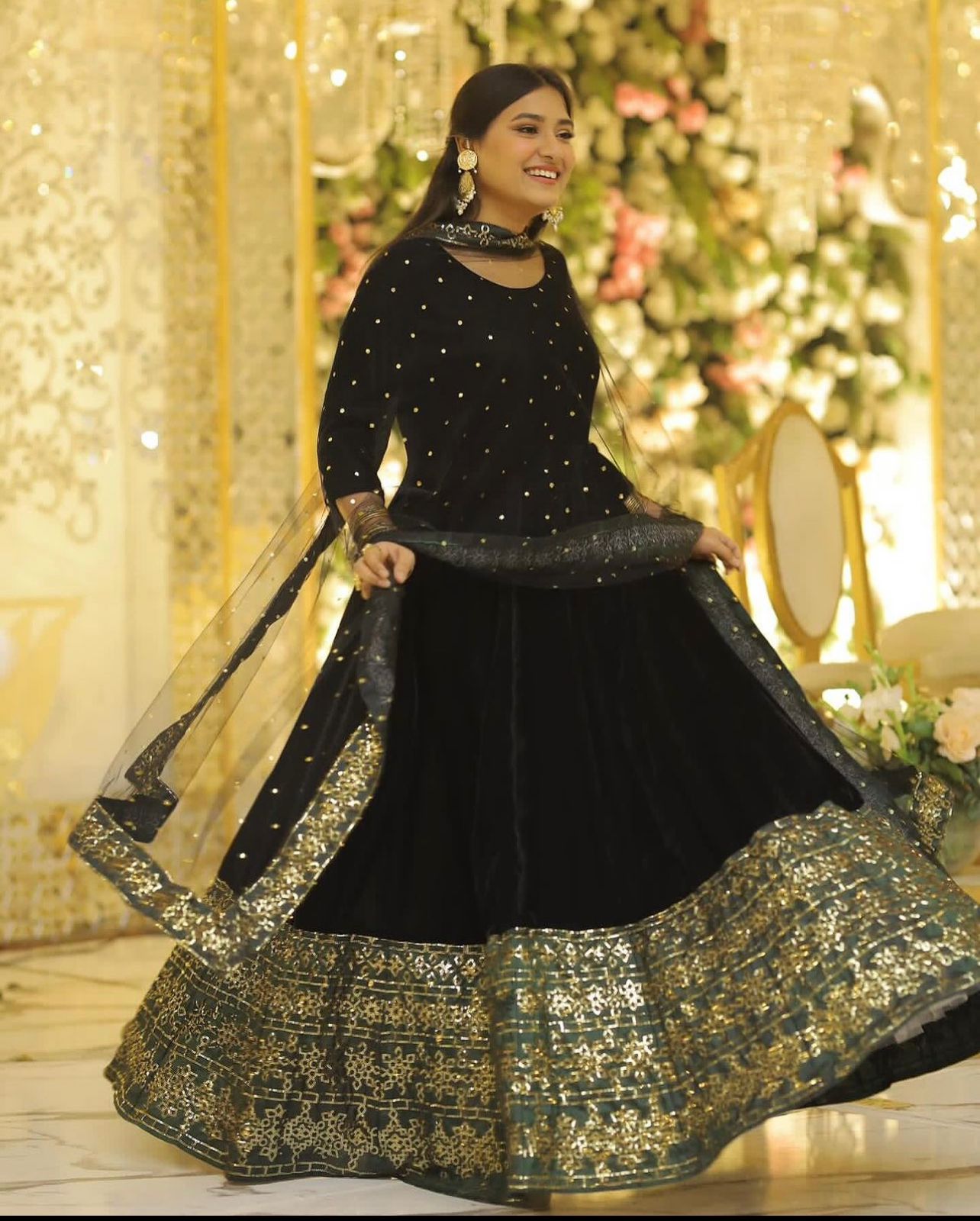 Shining Embroidery Work Border Black Color Anarkali Gown