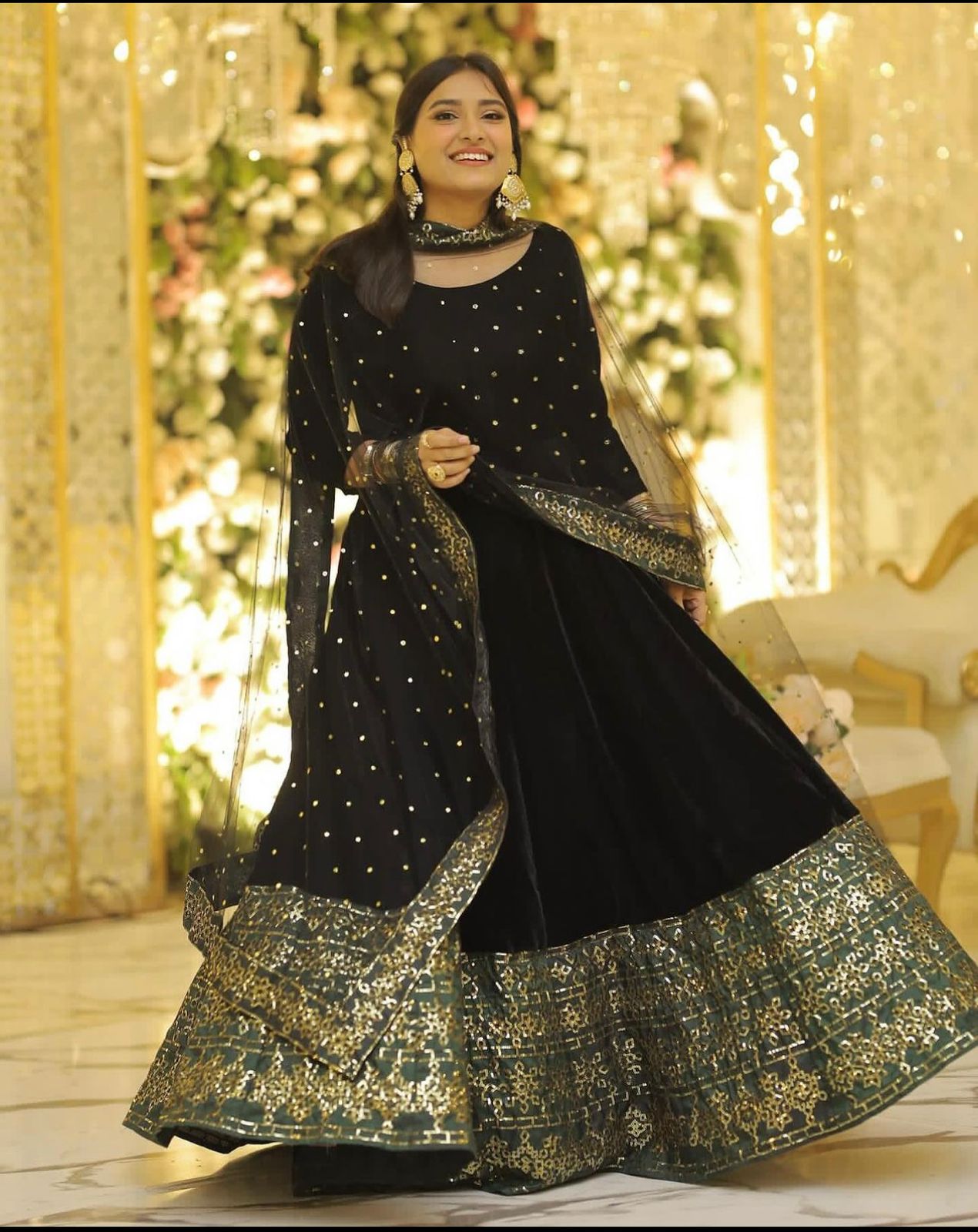 Shining Embroidery Work Border Black Color Anarkali Gown