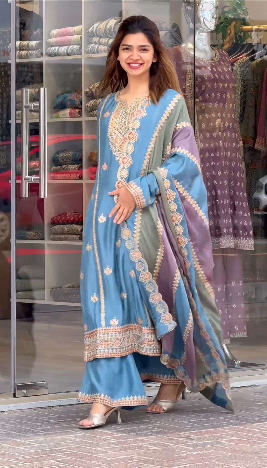 Trendy Sequence Work Sky Blue Color palazzo Suit With Beautiful Dupatta