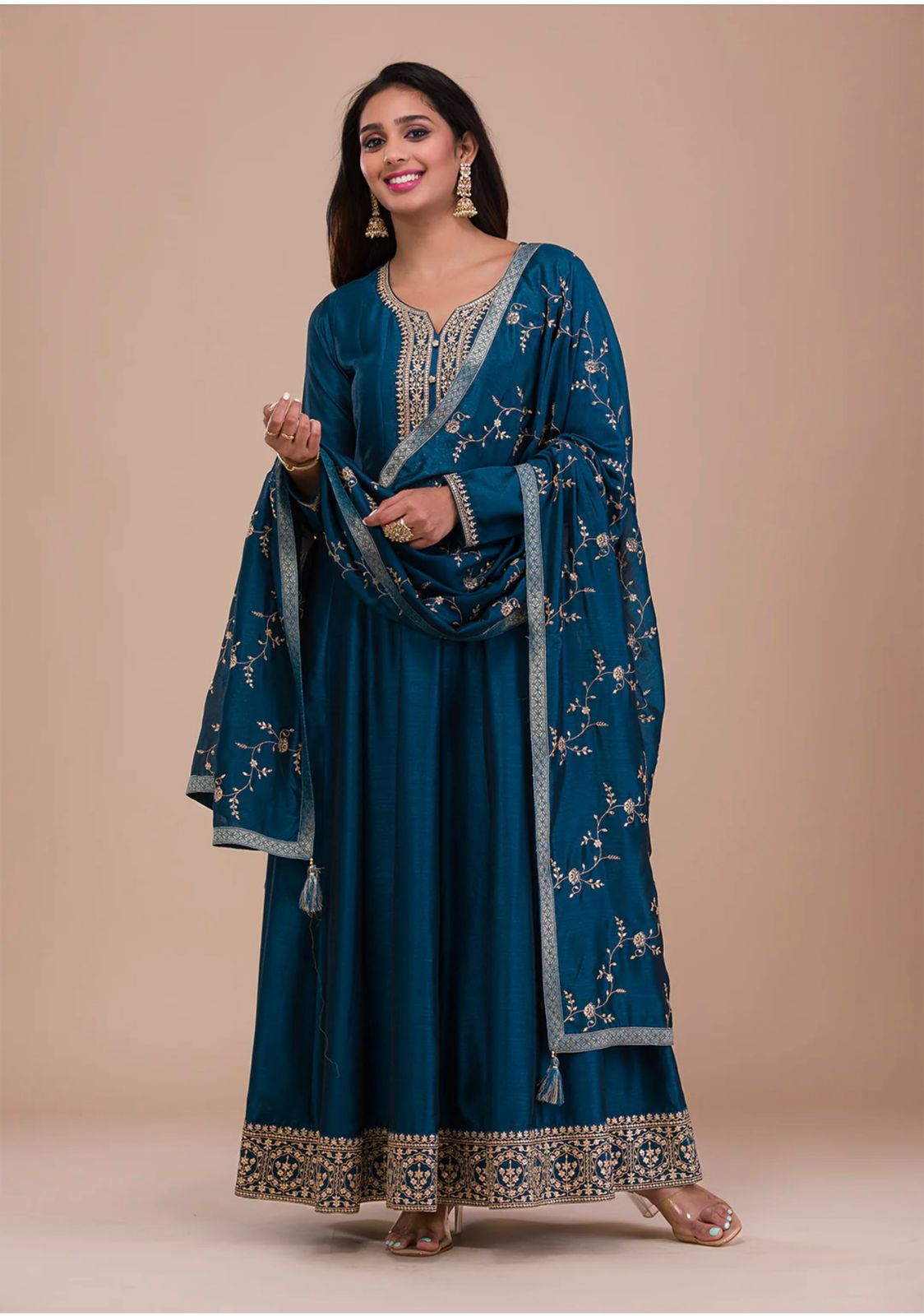 Luxuriant Blue Color Embroidery Sequence Work Gown