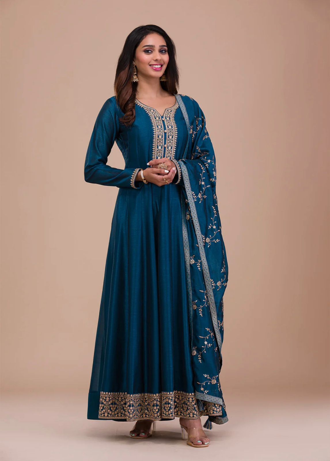 Luxuriant Blue Color Embroidery Sequence Work Gown