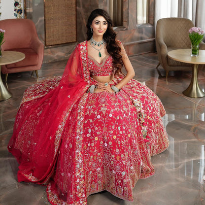 Bridal Wear Heavy Work Designer Pink Color Lehenga Choli