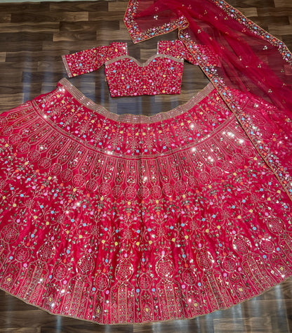 Bridal Wear Heavy Work Designer Pink Color Lehenga Choli