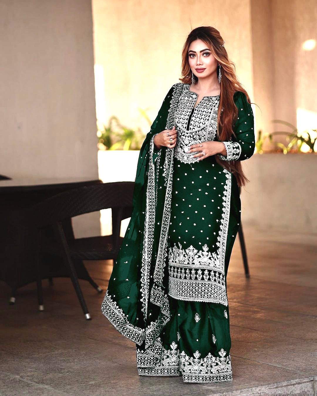 Captivating Work Green Color Party Wear Sharara Suit